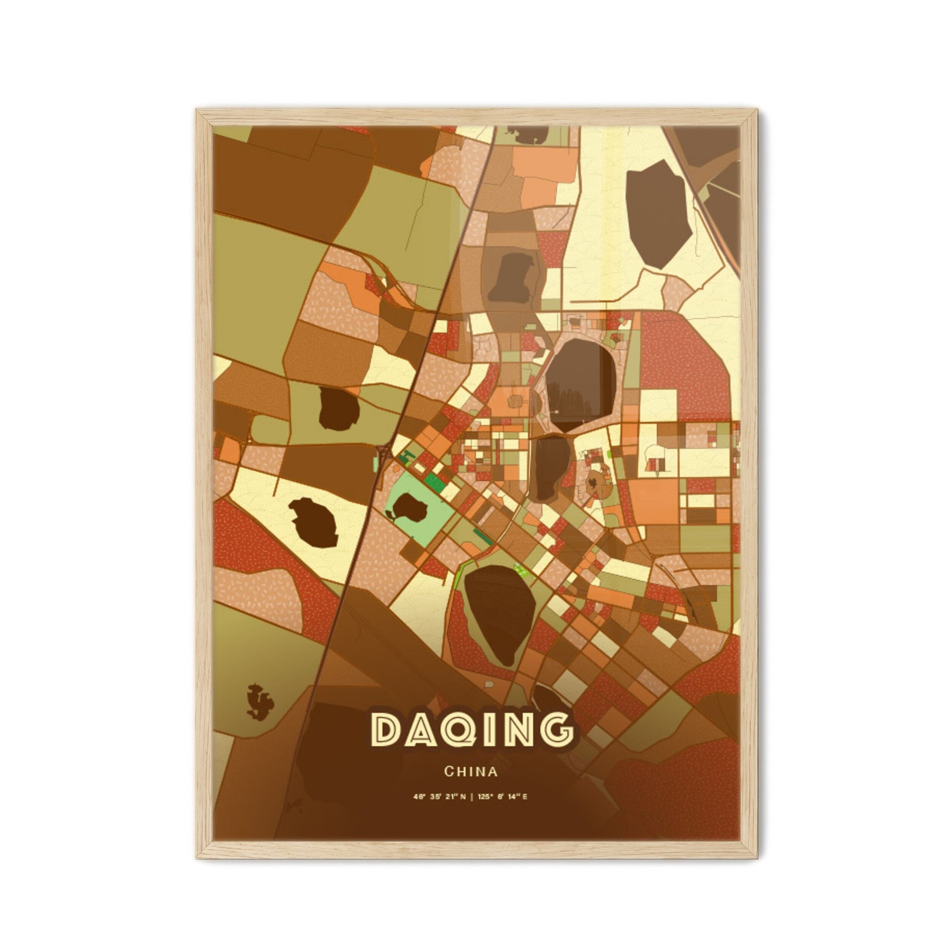 Colorful DAQING CHINA Fine Art Map Farmhouse