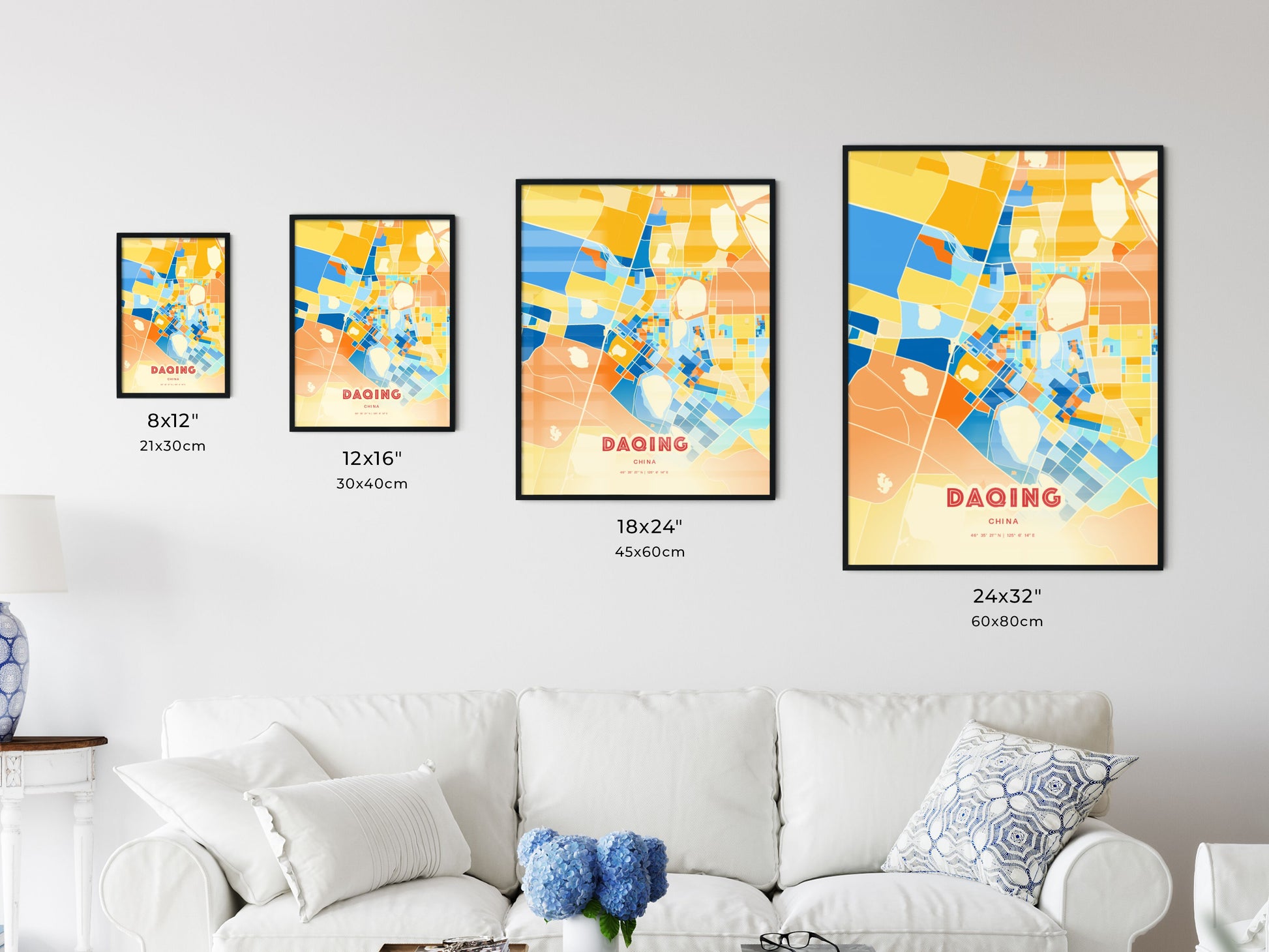 Colorful DAQING CHINA Fine Art Map Blue Orange