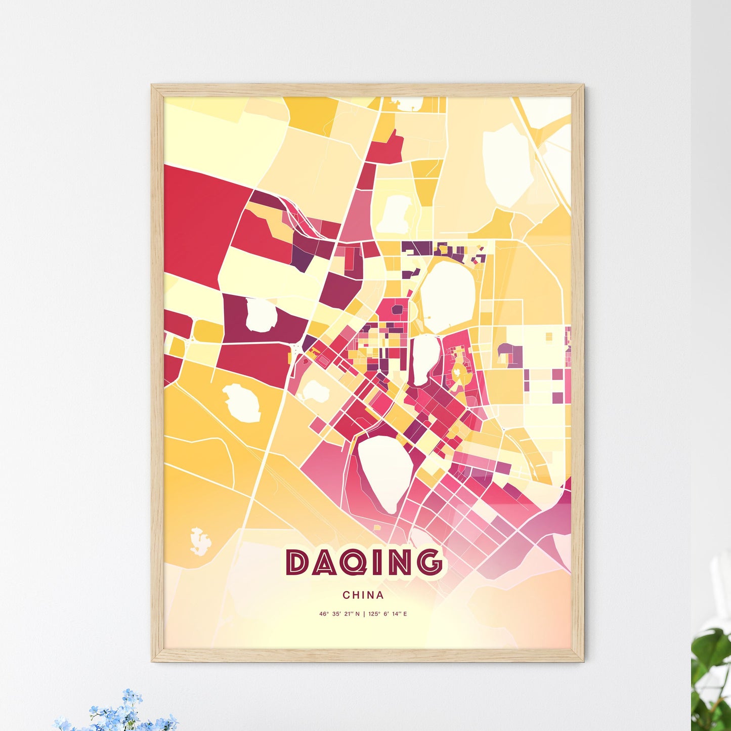 Colorful DAQING CHINA Fine Art Map Hot Red