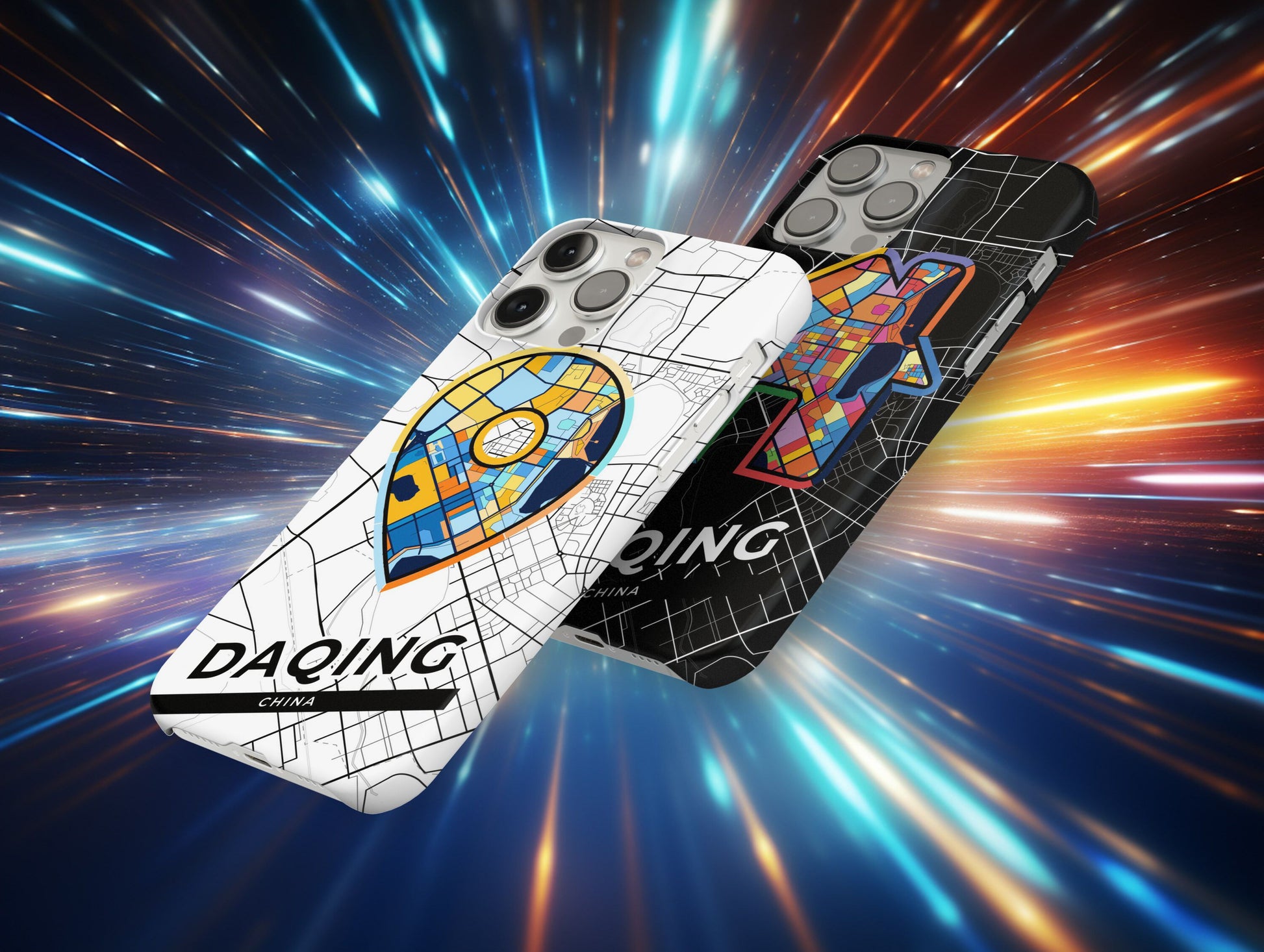 Daqing China slim phone case with colorful icon. Birthday, wedding or housewarming gift. Couple match cases.