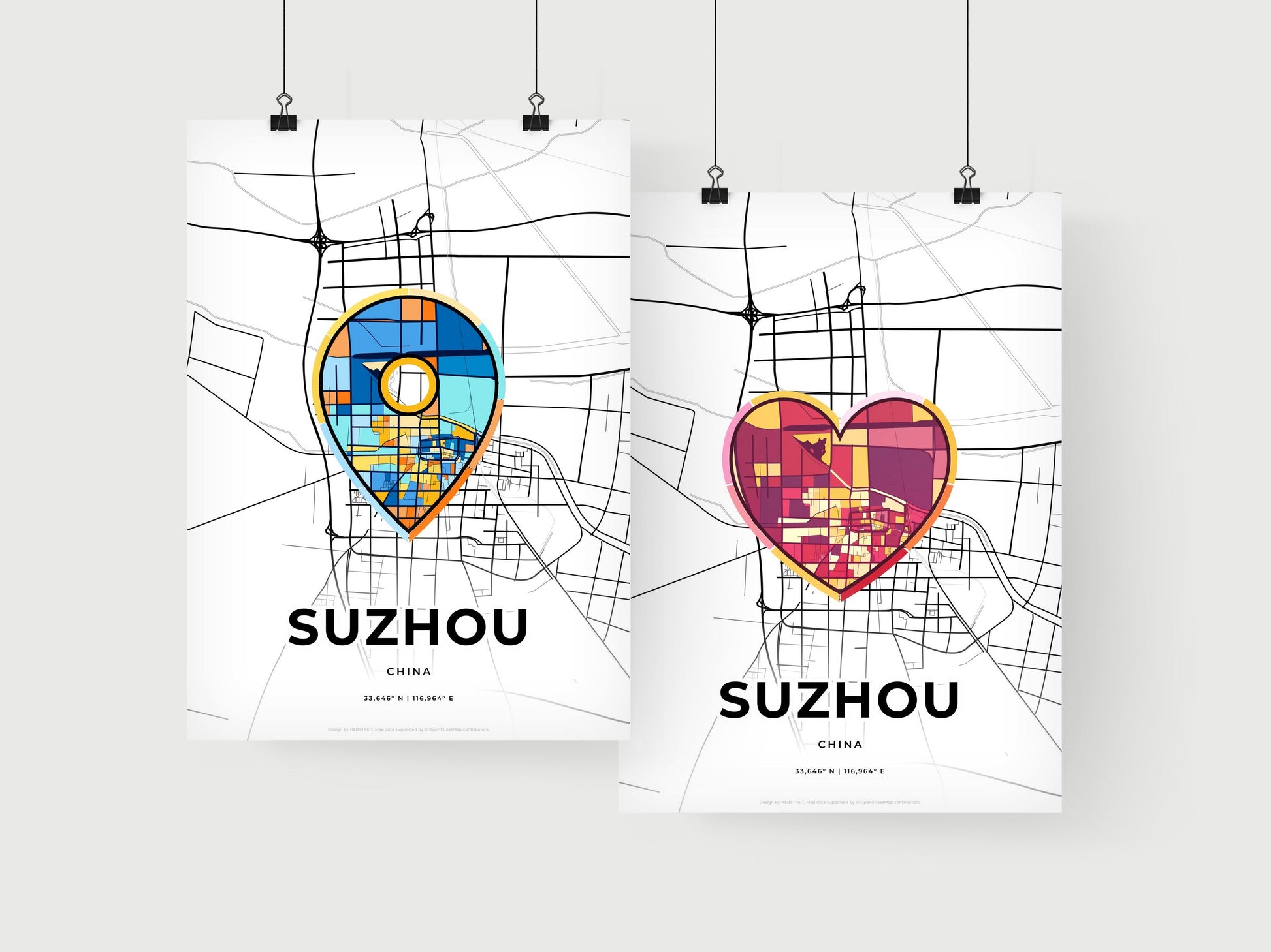 SUZHOU CHINA minimal art map with a colorful icon. Where it all began, Couple map gift.