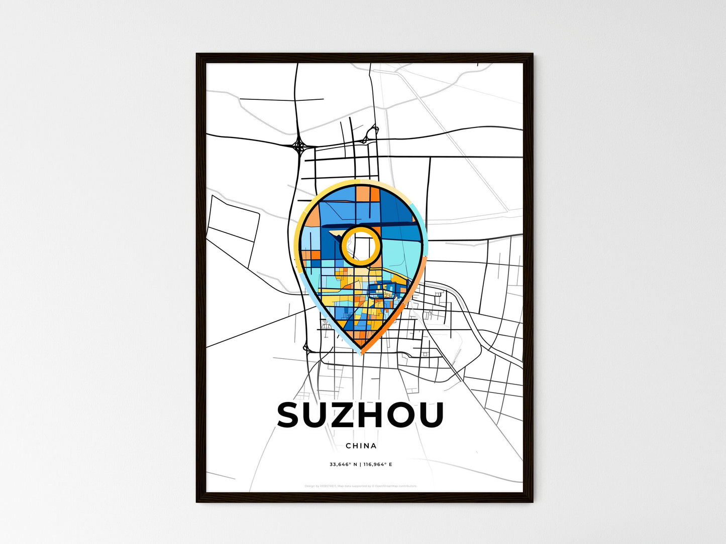 SUZHOU CHINA minimal art map with a colorful icon. Where it all began, Couple map gift. Style 1