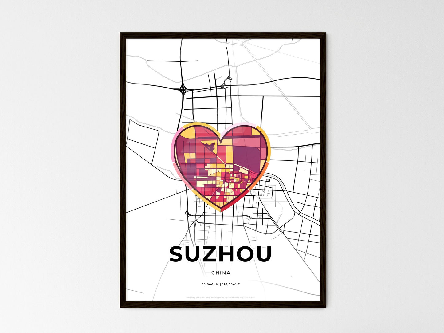 SUZHOU CHINA minimal art map with a colorful icon. Where it all began, Couple map gift. Style 2