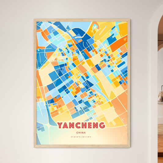 Colorful YANCHENG CHINA Fine Art Map Blue Orange