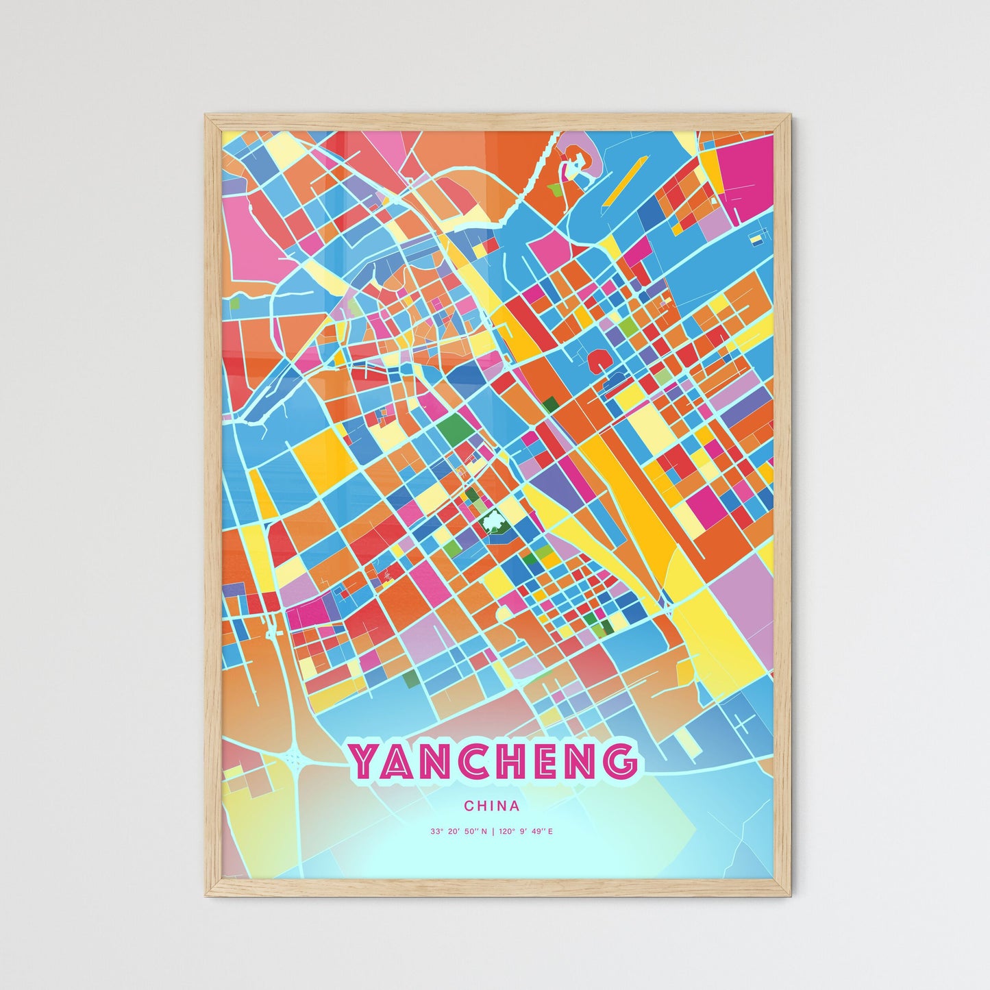 Colorful YANCHENG CHINA Fine Art Map Crazy Colors