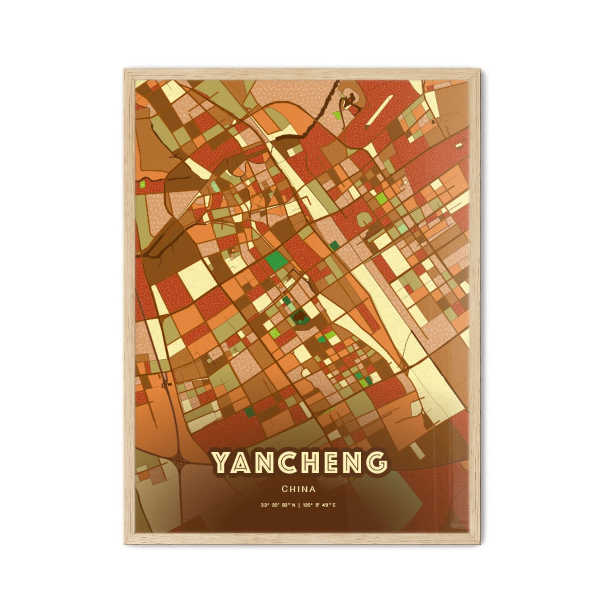 Colorful YANCHENG CHINA Fine Art Map Farmhouse