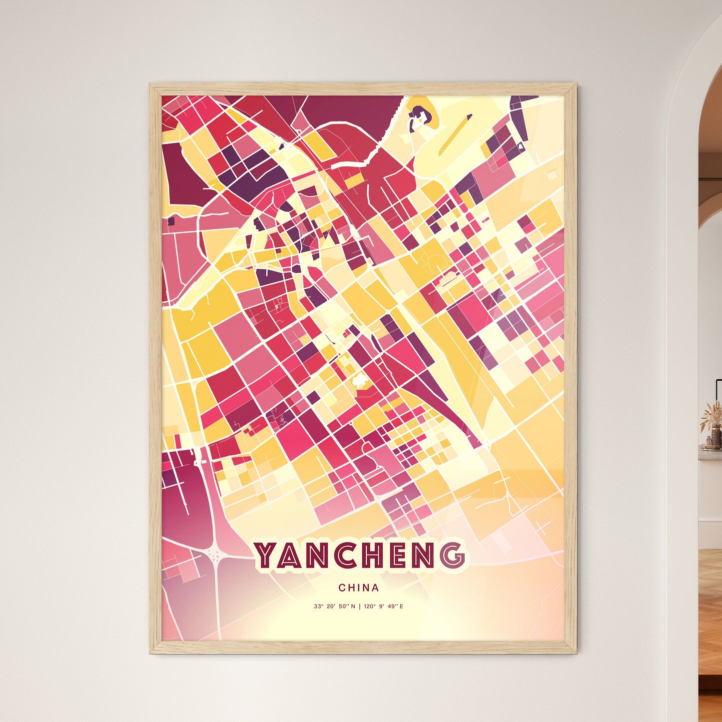 Colorful YANCHENG CHINA Fine Art Map Hot Red