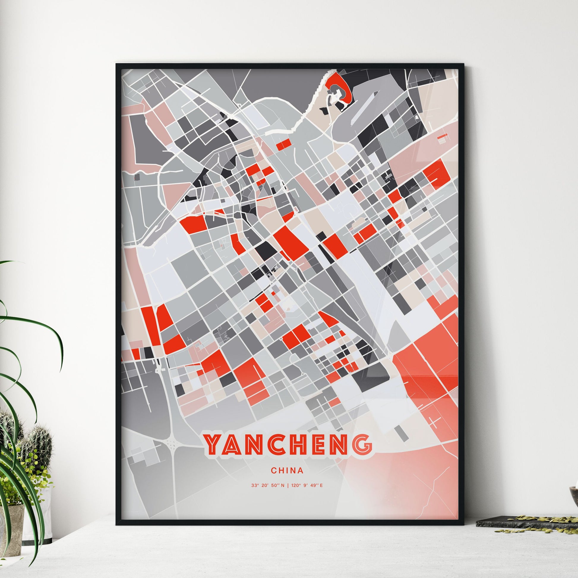 Colorful YANCHENG CHINA Fine Art Map Modern