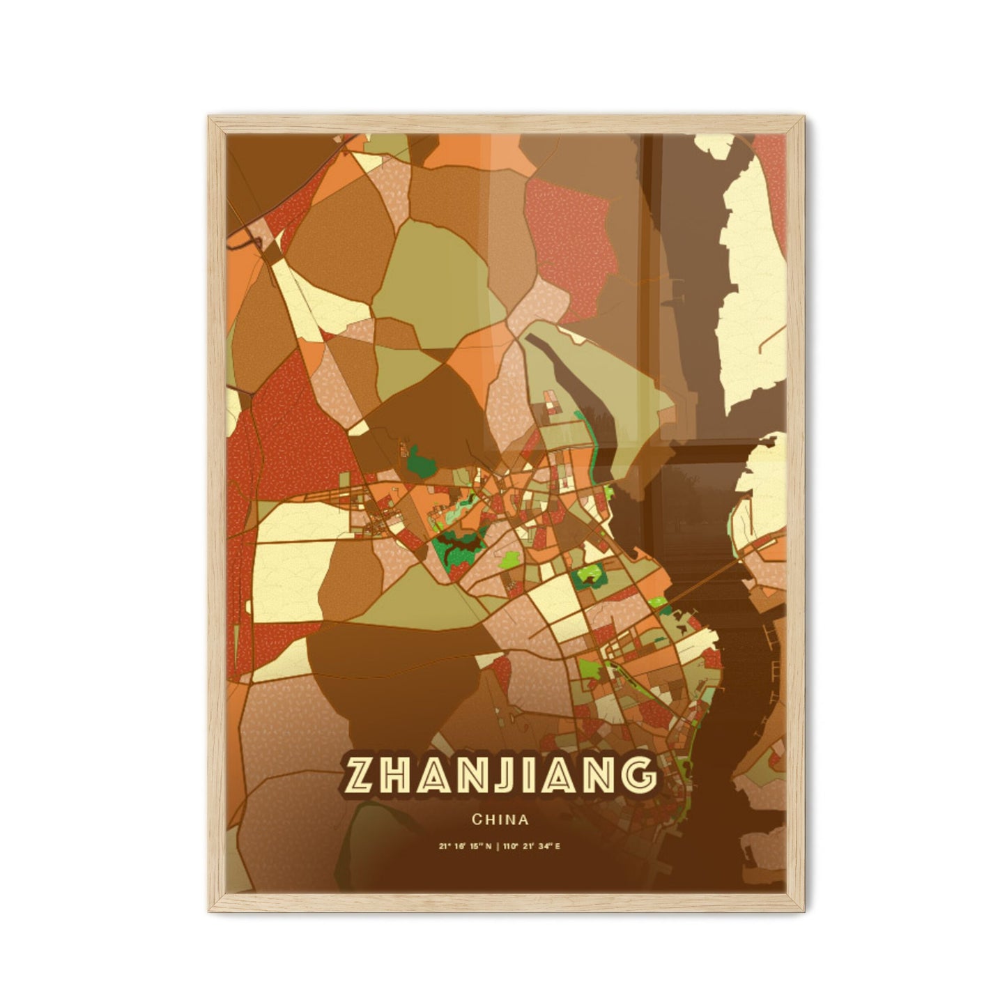 Colorful ZHANJIANG CHINA Fine Art Map Farmhouse