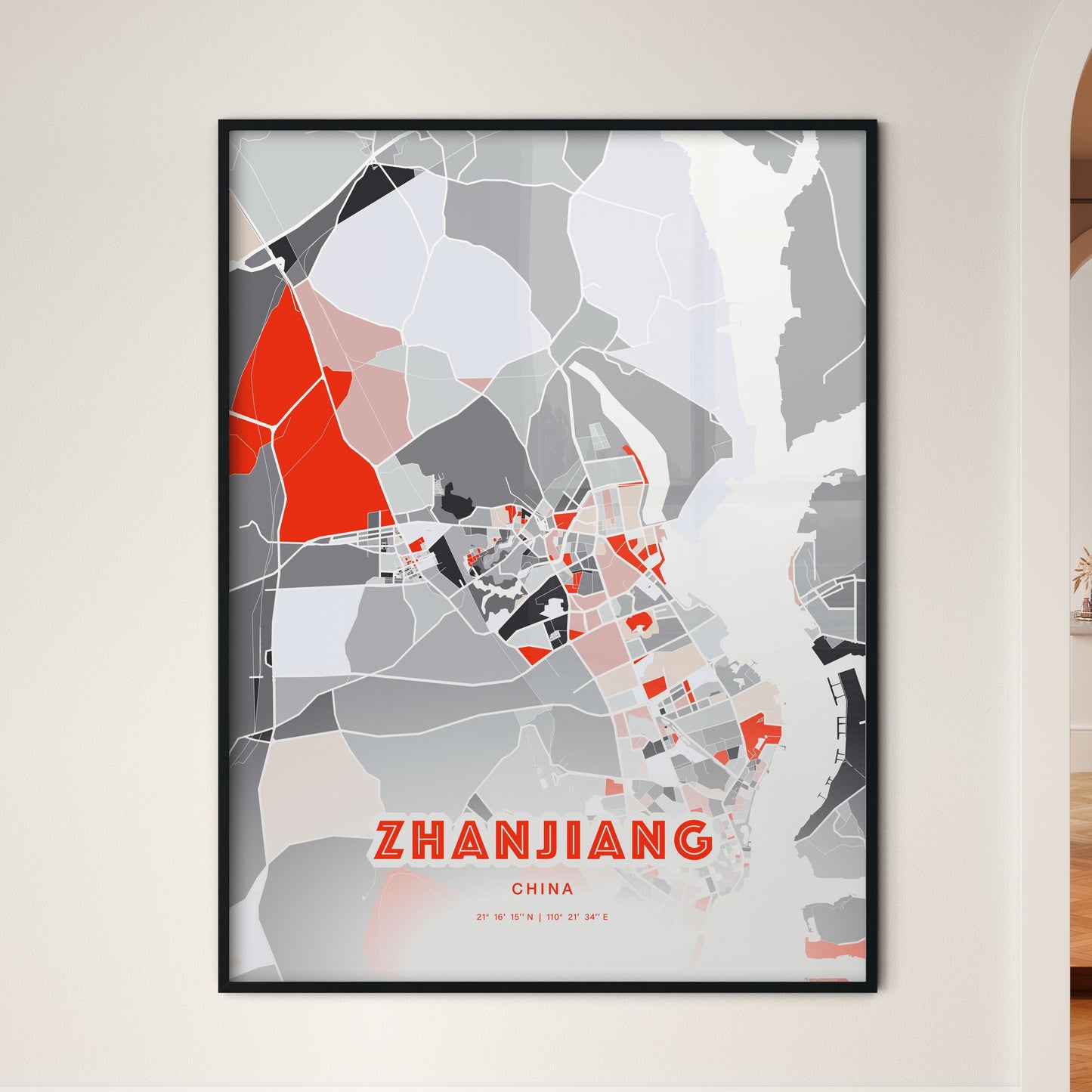 Colorful ZHANJIANG CHINA Fine Art Map Modern