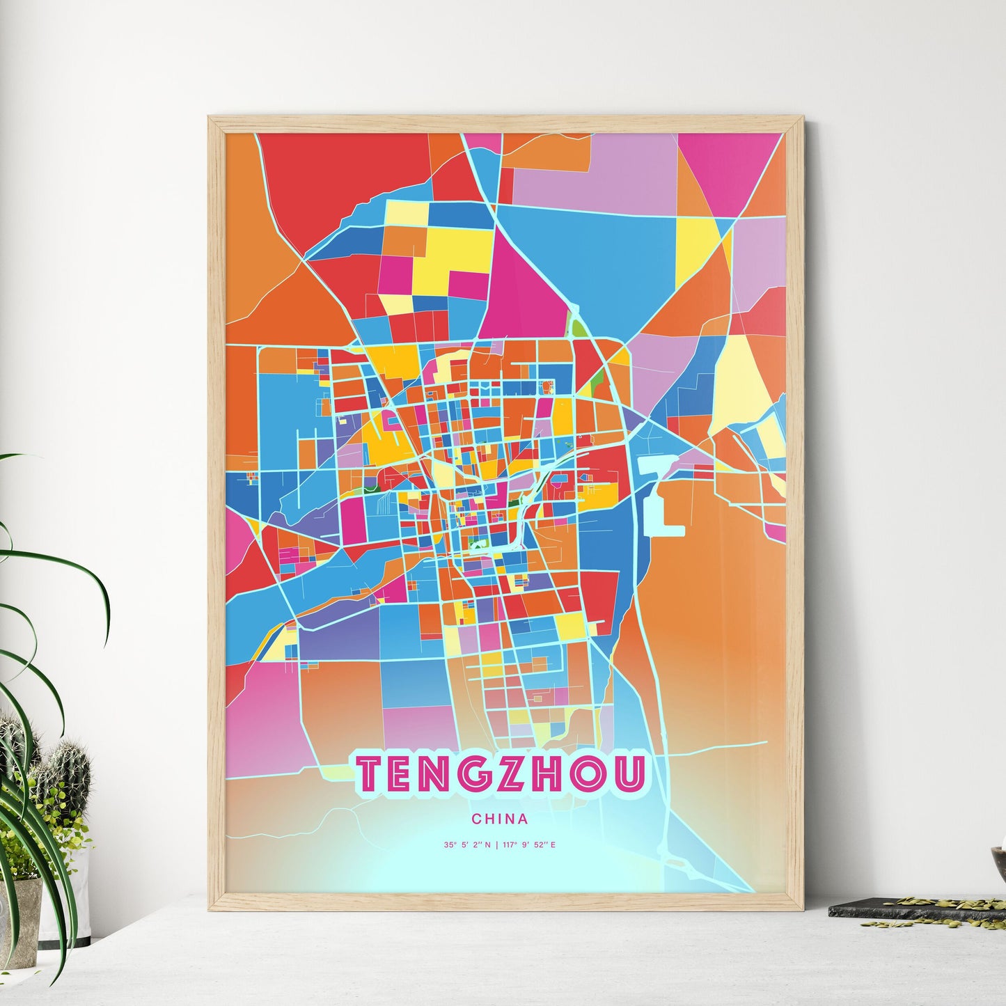 Colorful TENGZHOU CHINA Fine Art Map Crazy Colors