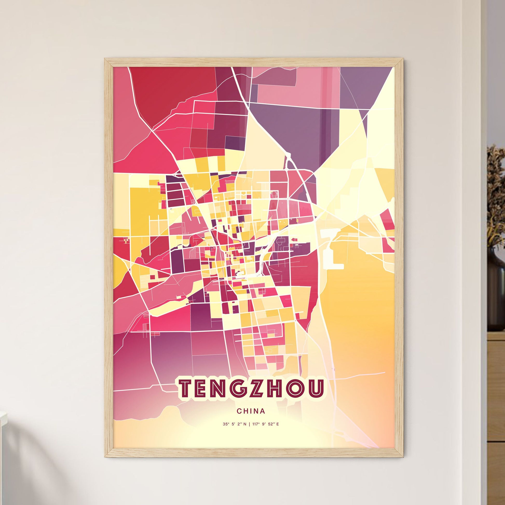 Colorful TENGZHOU CHINA Fine Art Map Hot Red