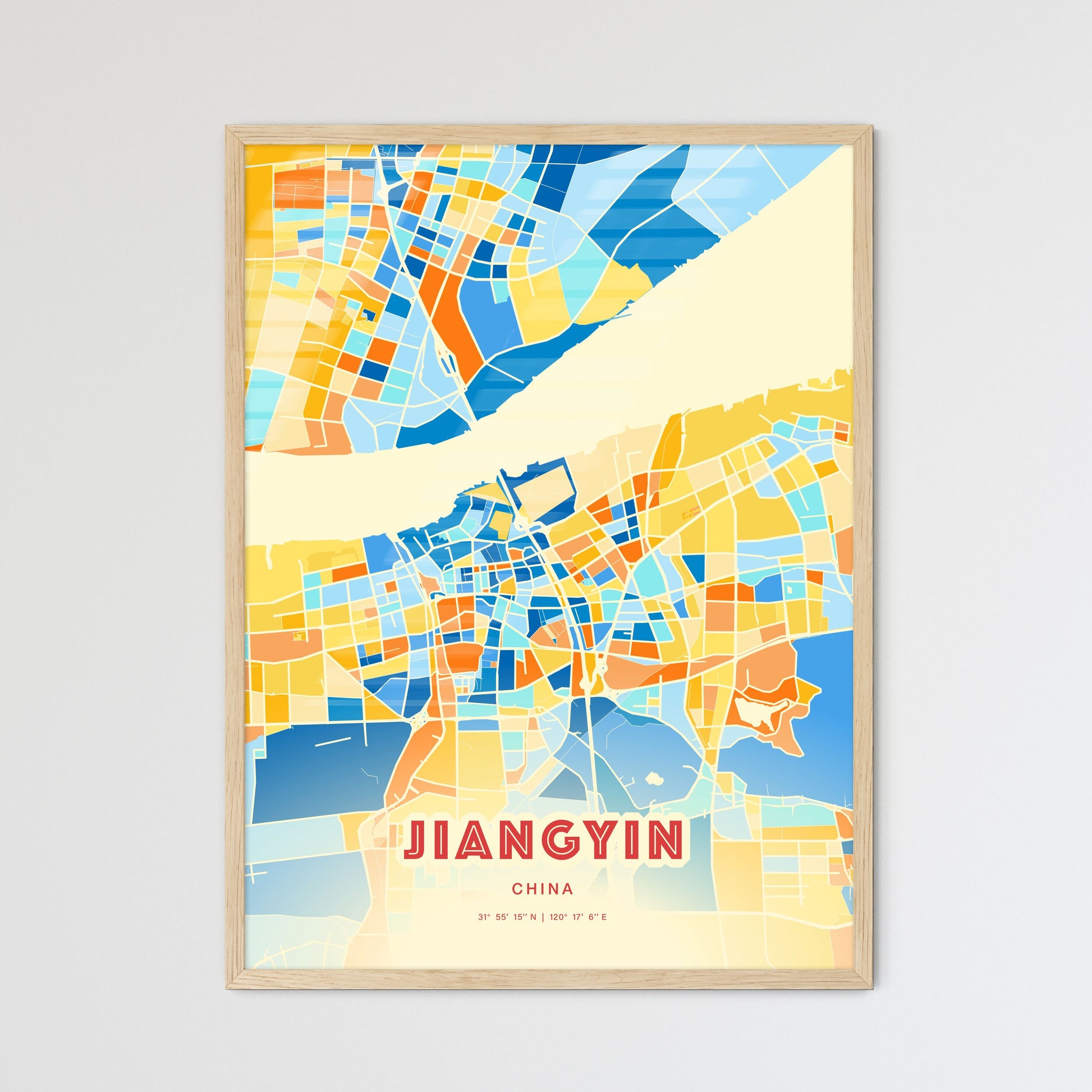 Colorful JIANGYIN CHINA Fine Art Map Blue Orange