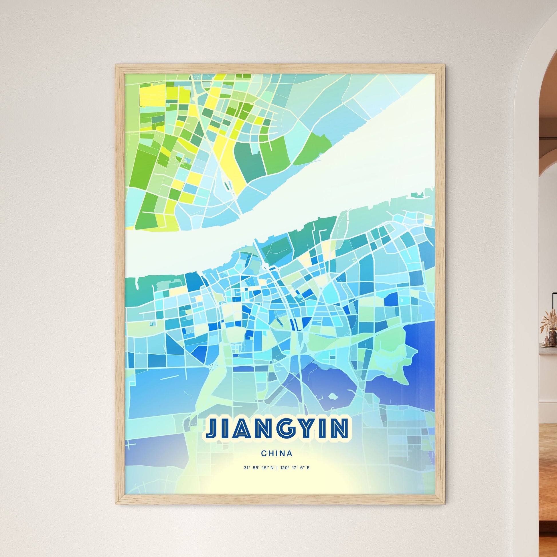 Colorful JIANGYIN CHINA Fine Art Map Cool Blue