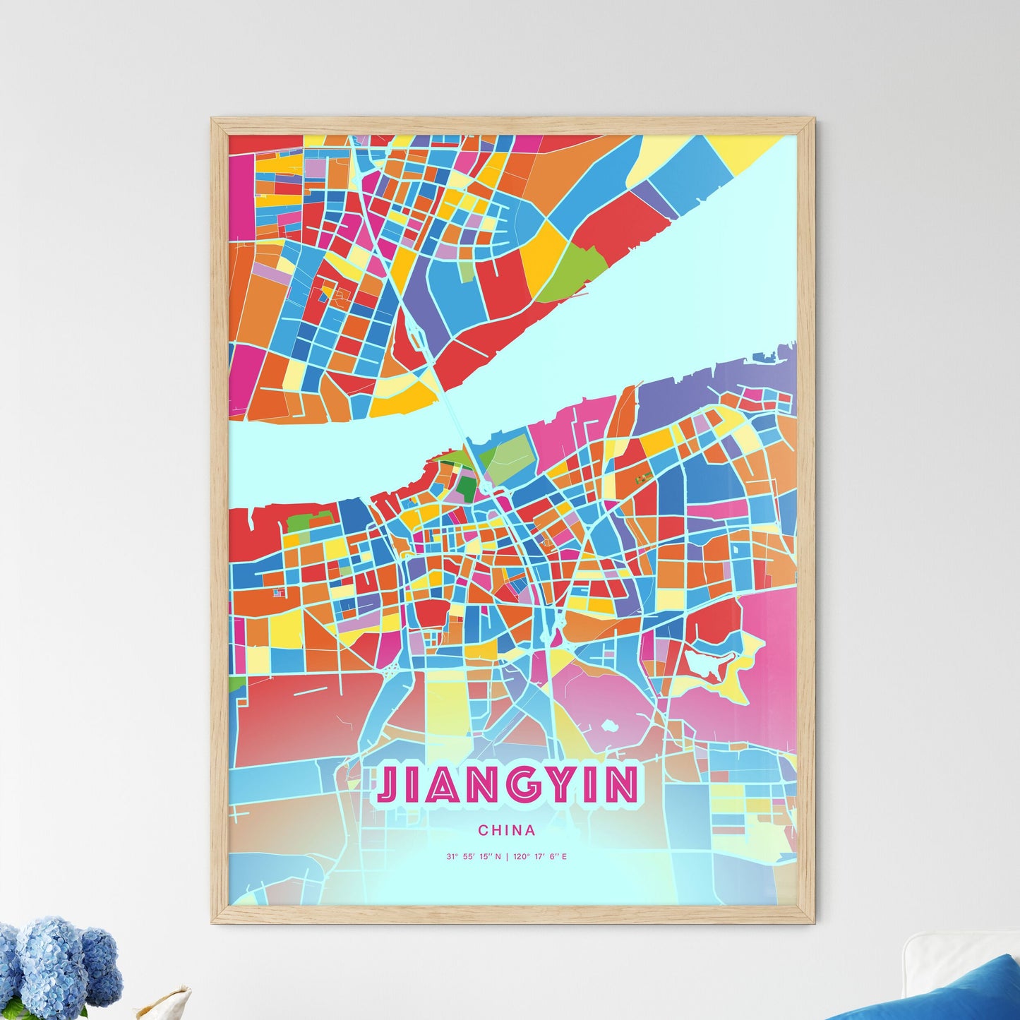 Colorful JIANGYIN CHINA Fine Art Map Crazy Colors