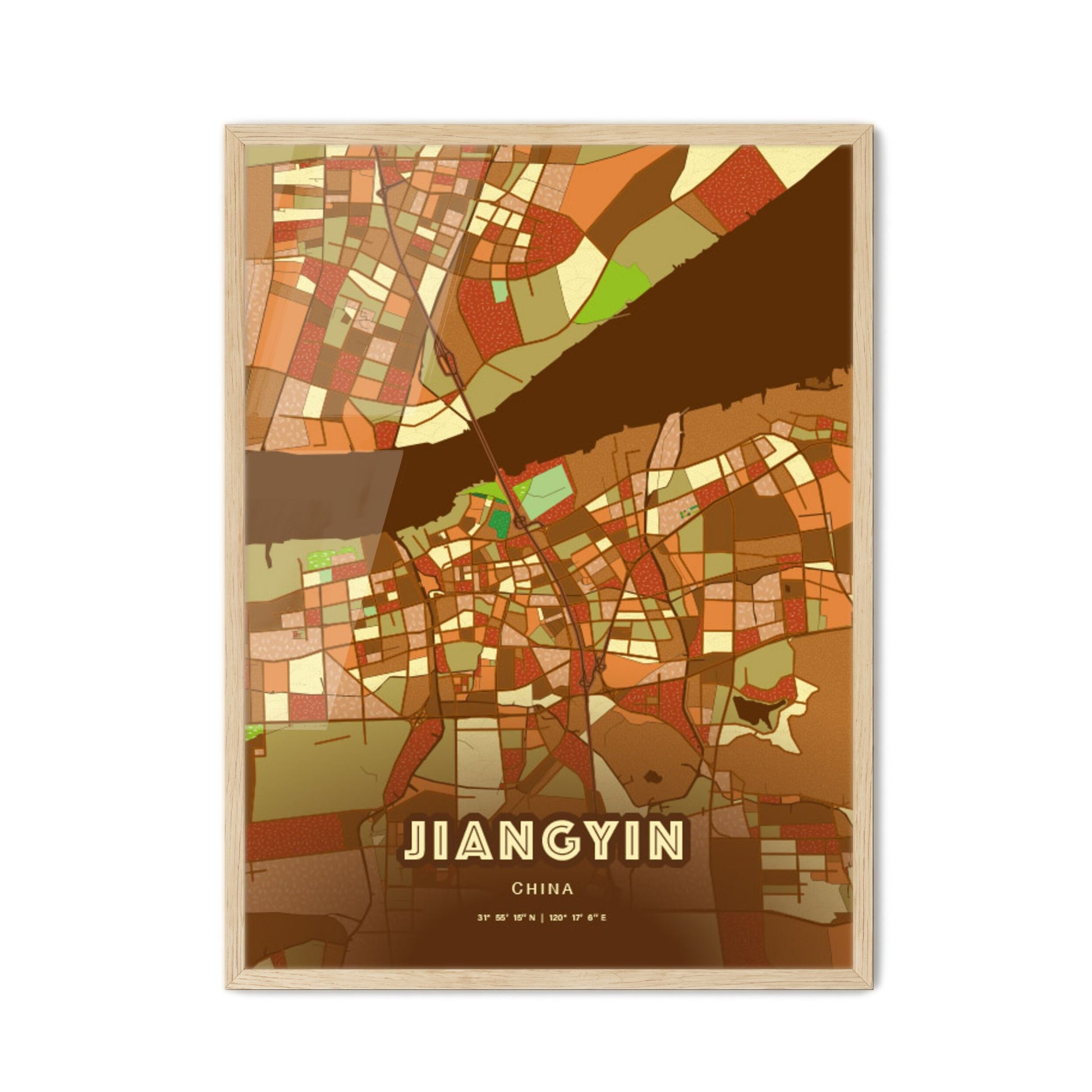 Colorful JIANGYIN CHINA Fine Art Map Farmhouse