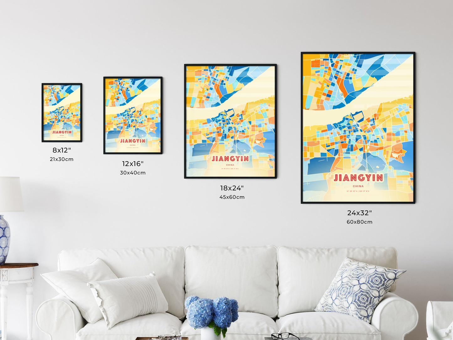 Colorful JIANGYIN CHINA Fine Art Map Blue Orange