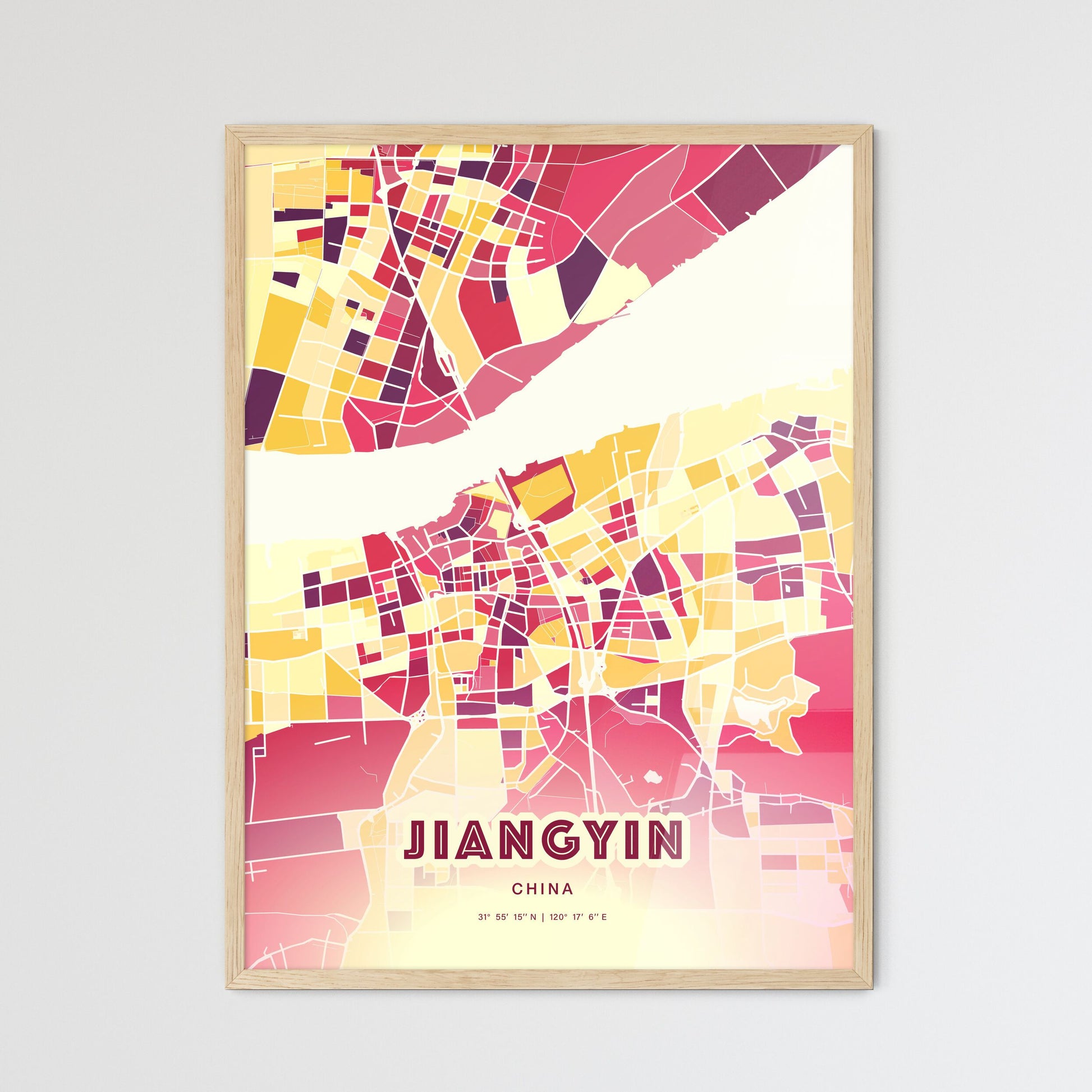 Colorful JIANGYIN CHINA Fine Art Map Hot Red