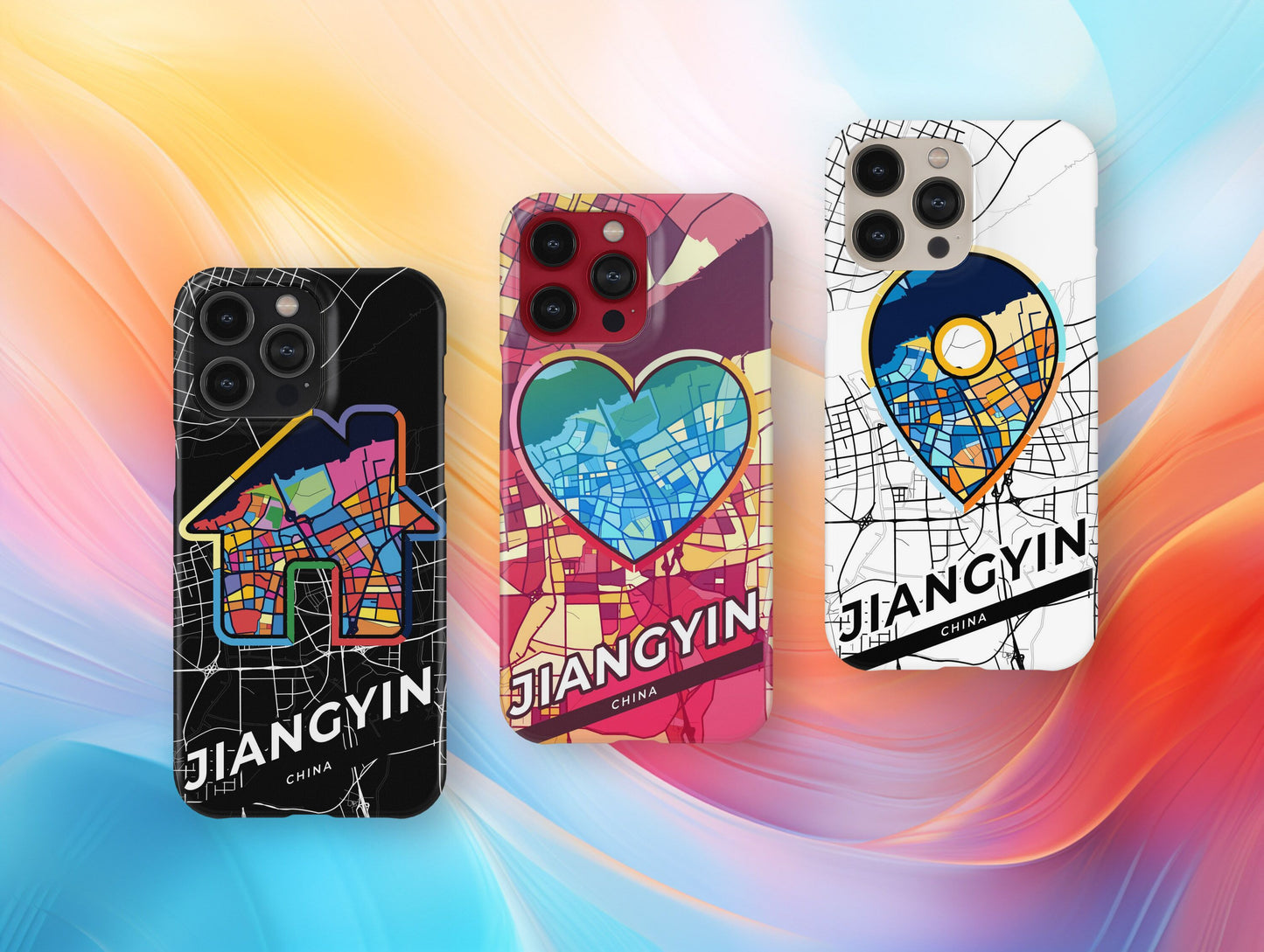 Jiangyin China slim phone case with colorful icon. Birthday, wedding or housewarming gift. Couple match cases.