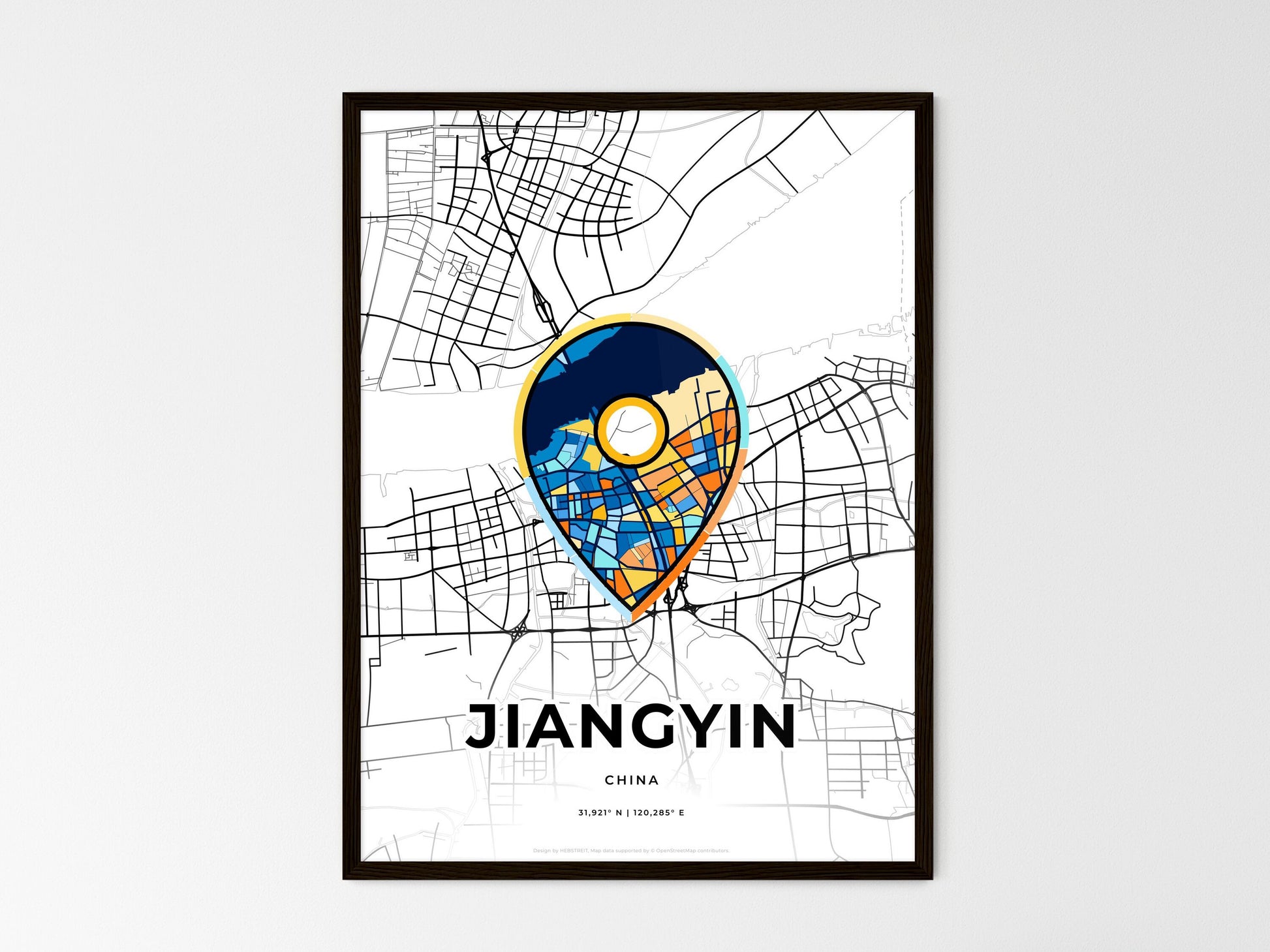 JIANGYIN CHINA minimal art map with a colorful icon. Where it all began, Couple map gift. Style 1