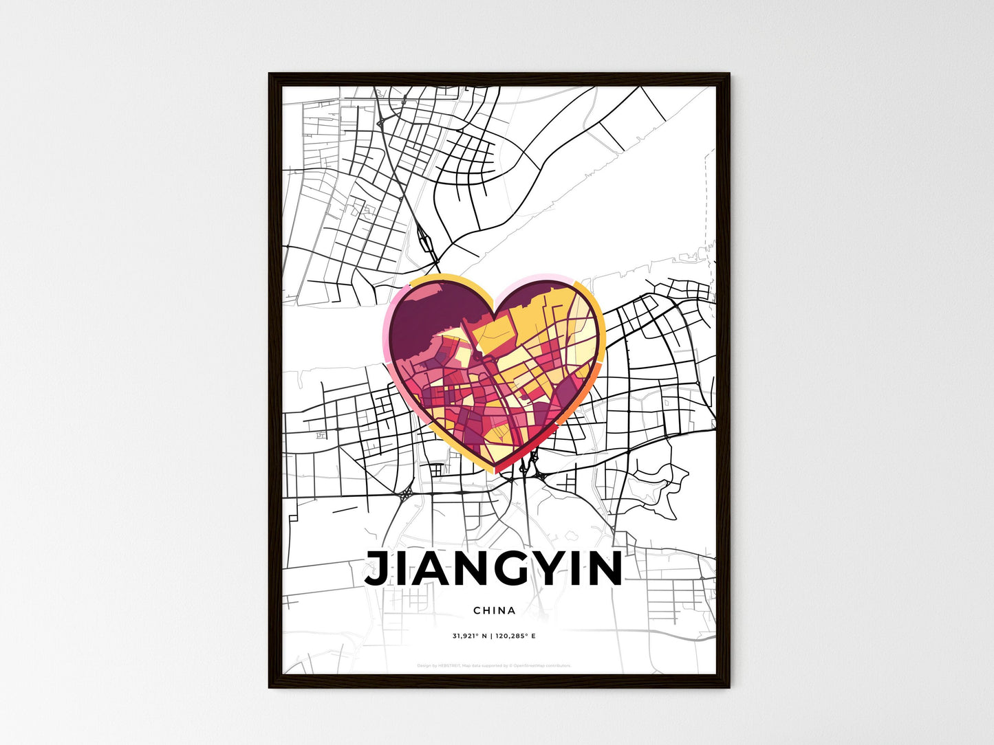 JIANGYIN CHINA minimal art map with a colorful icon. Where it all began, Couple map gift. Style 2