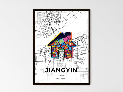 JIANGYIN CHINA minimal art map with a colorful icon. Where it all began, Couple map gift. Style 3