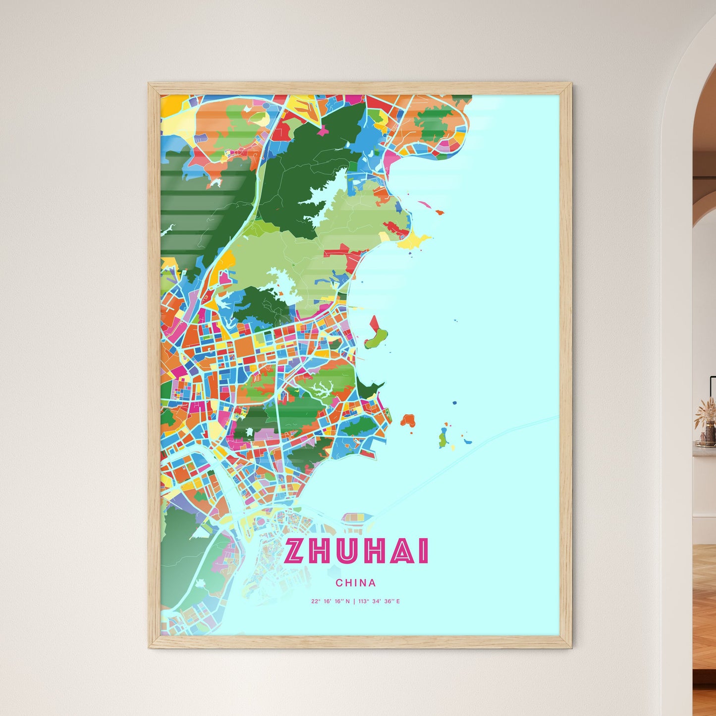 Colorful ZHUHAI CHINA Fine Art Map Crazy Colors