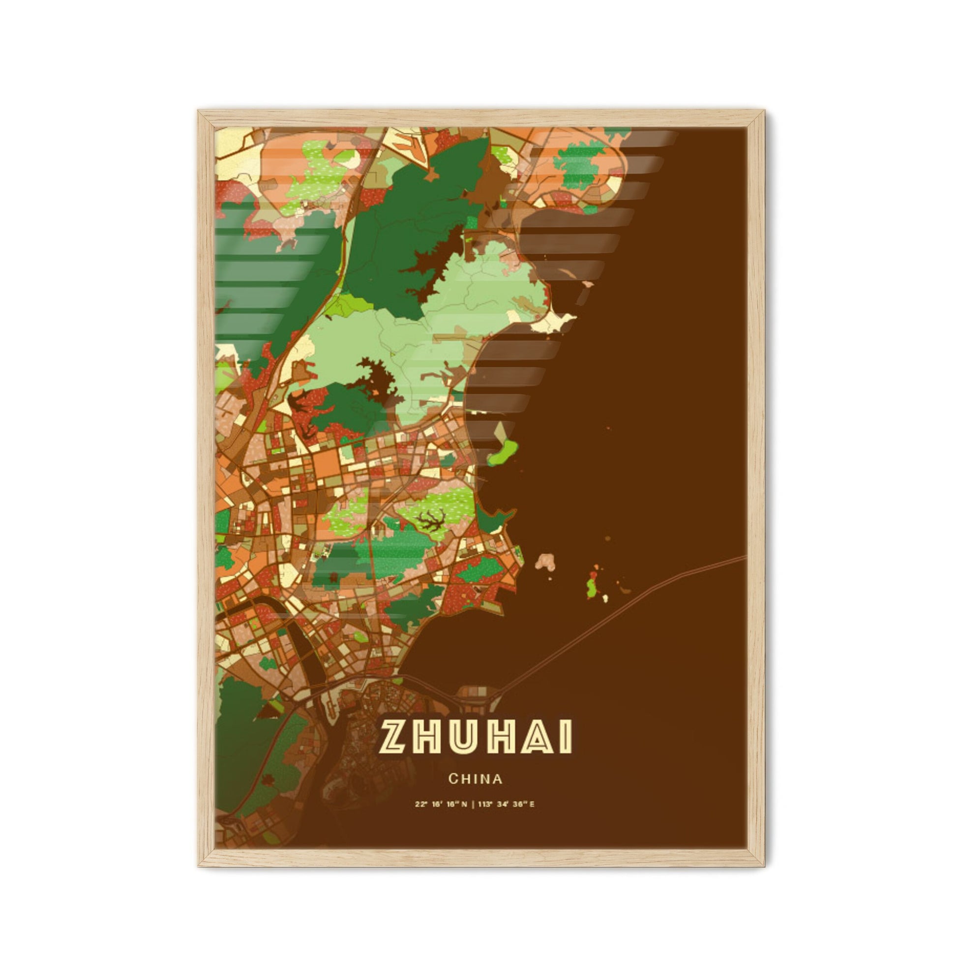 Colorful ZHUHAI CHINA Fine Art Map Farmhouse