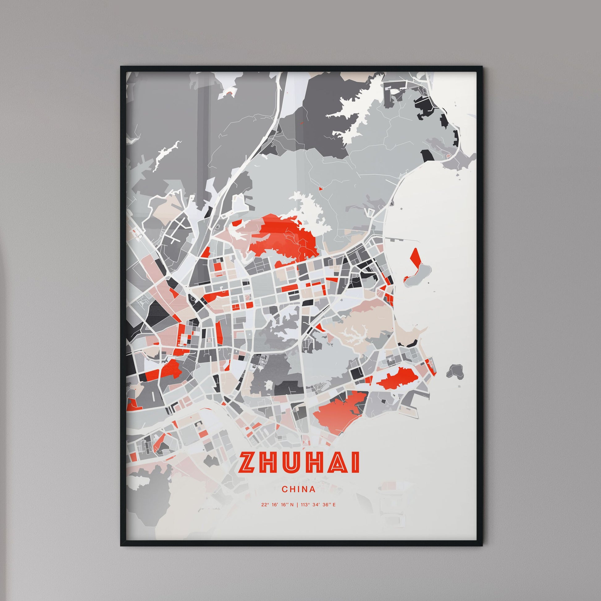 Colorful ZHUHAI CHINA Fine Art Map Modern