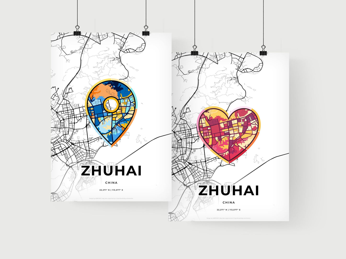 ZHUHAI CHINA minimal art map with a colorful icon.