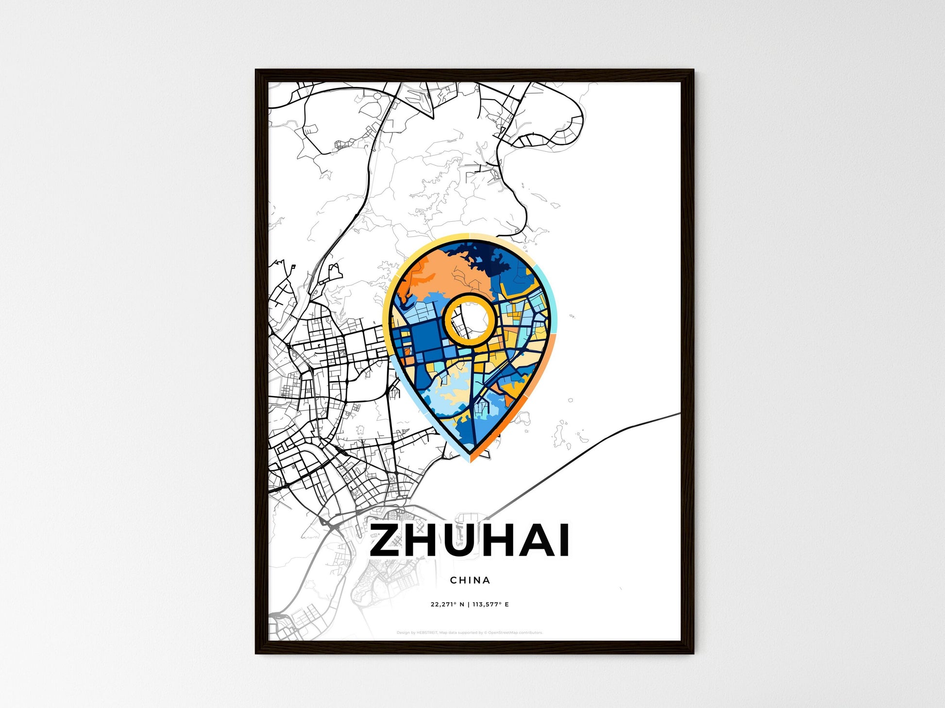 ZHUHAI CHINA minimal art map with a colorful icon. Style 1