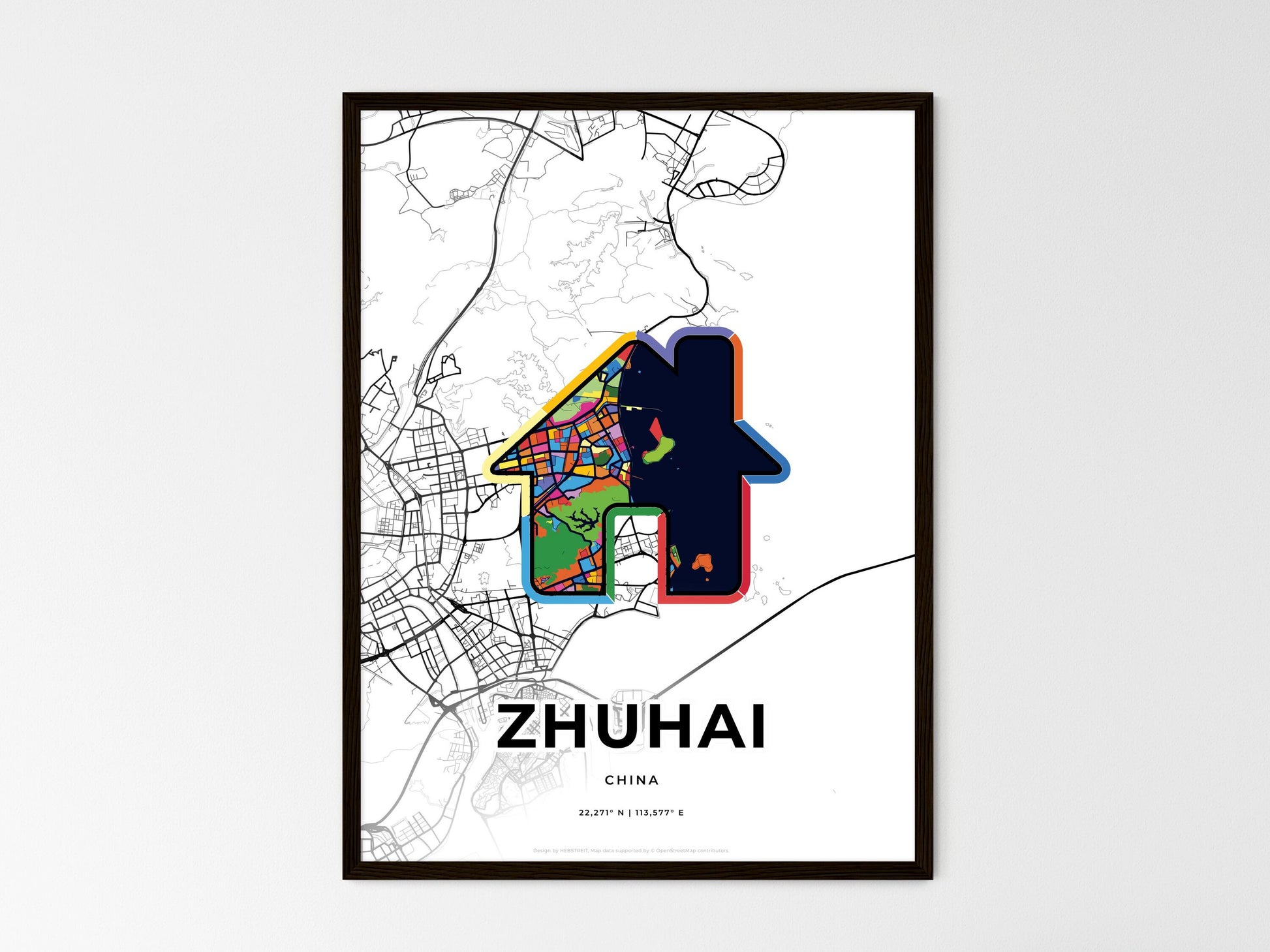 ZHUHAI CHINA minimal art map with a colorful icon. Style 3