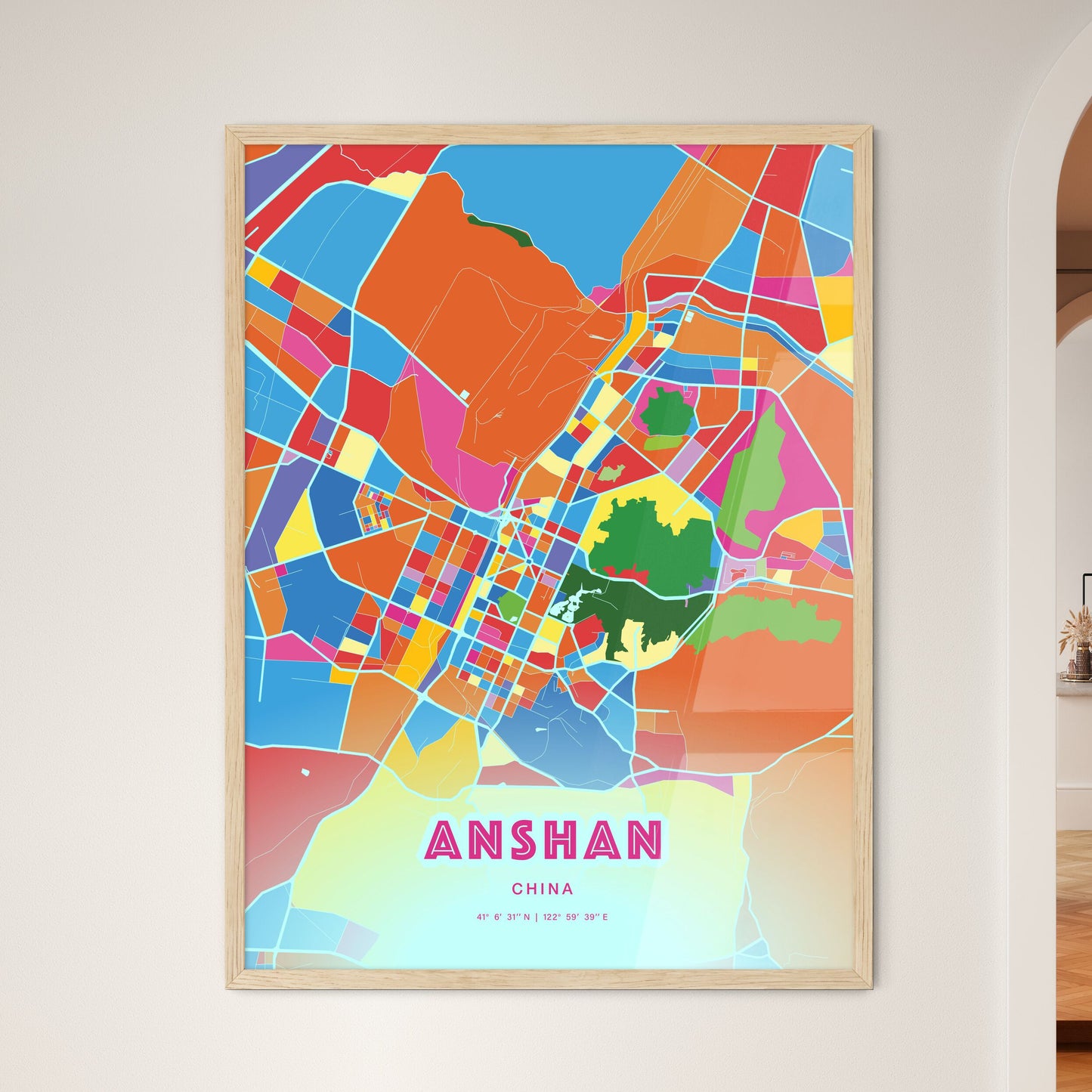Colorful ANSHAN CHINA Fine Art Map Crazy Colors