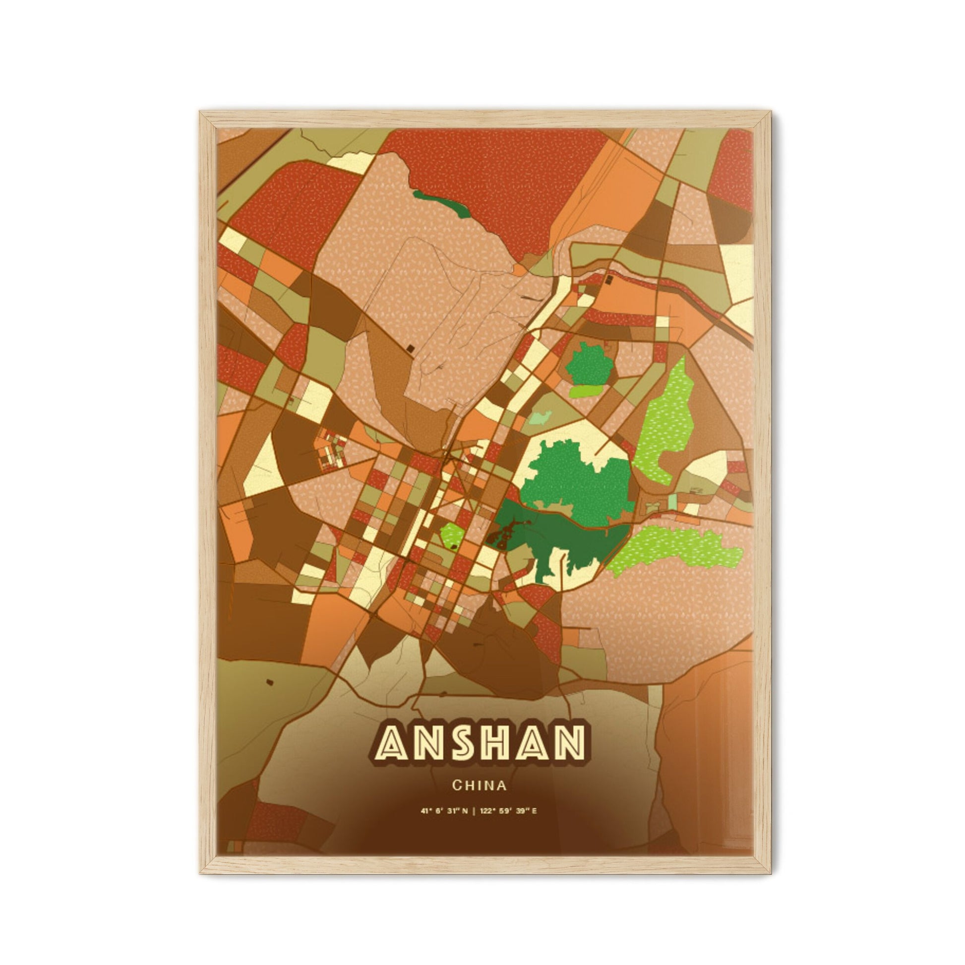 Colorful ANSHAN CHINA Fine Art Map Farmhouse