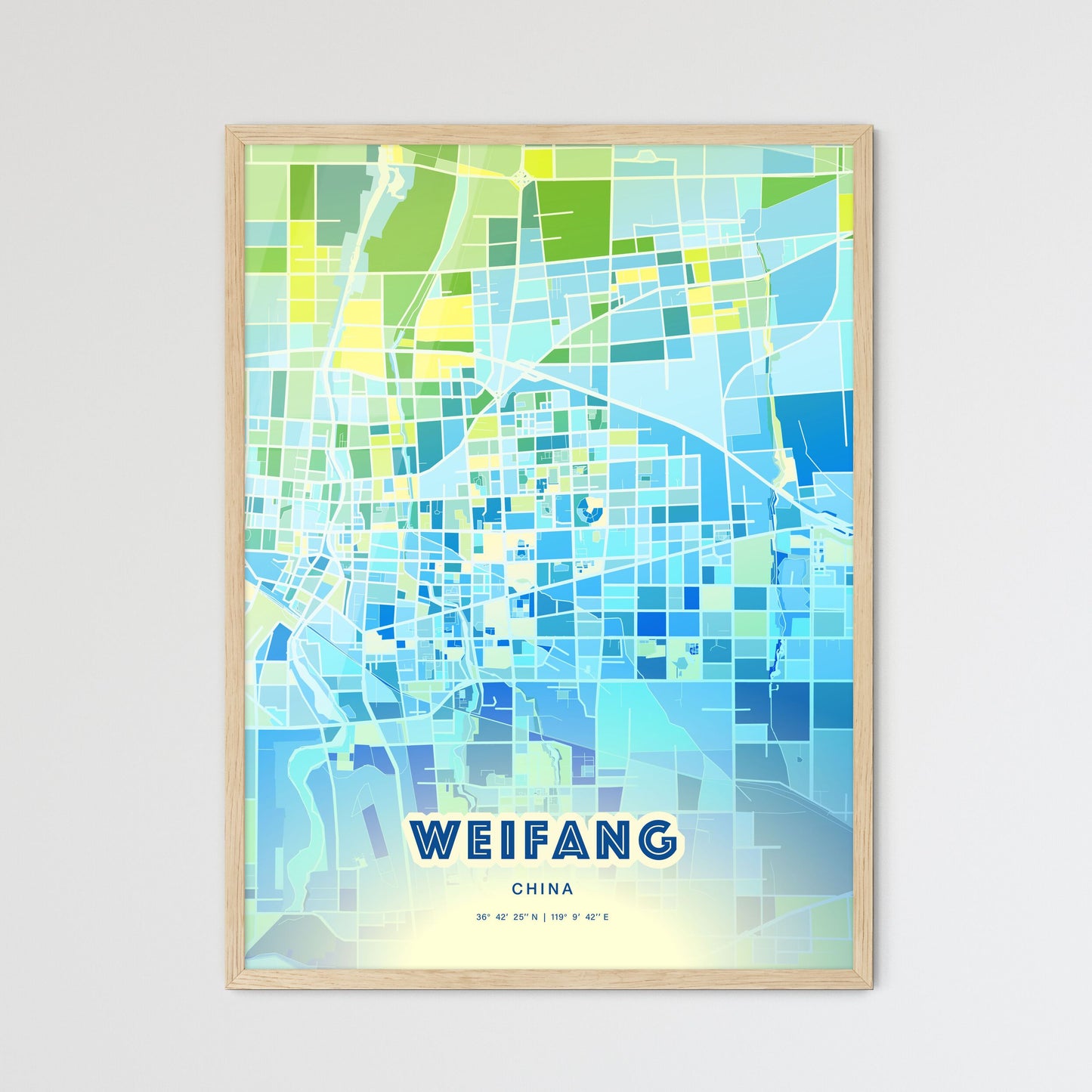 Colorful WEIFANG CHINA Fine Art Map Cool Blue