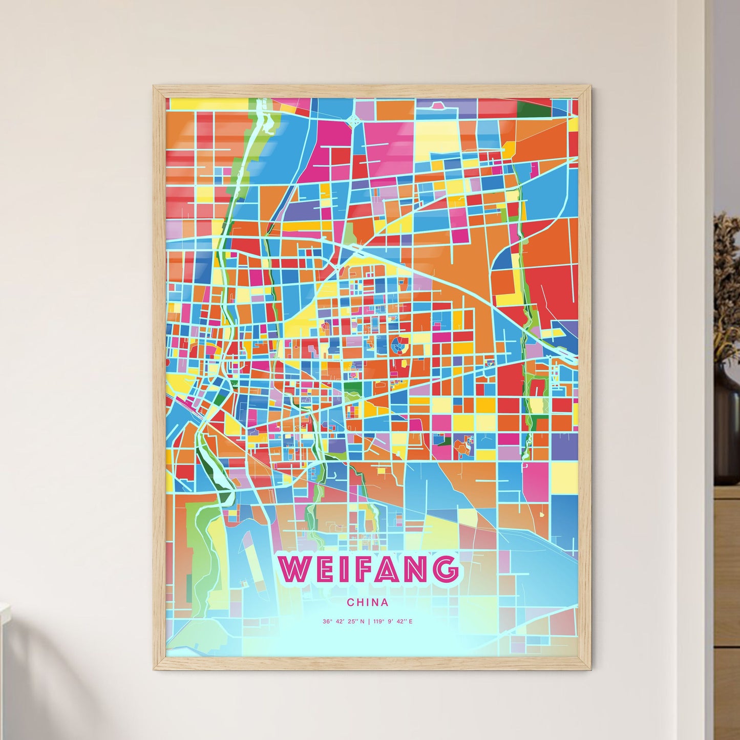 Colorful WEIFANG CHINA Fine Art Map Crazy Colors