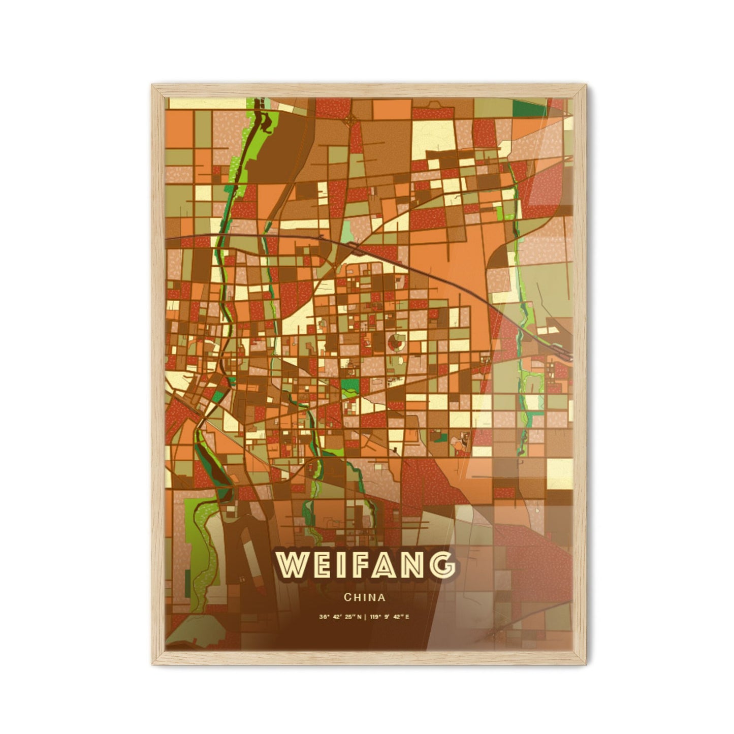 Colorful WEIFANG CHINA Fine Art Map Farmhouse