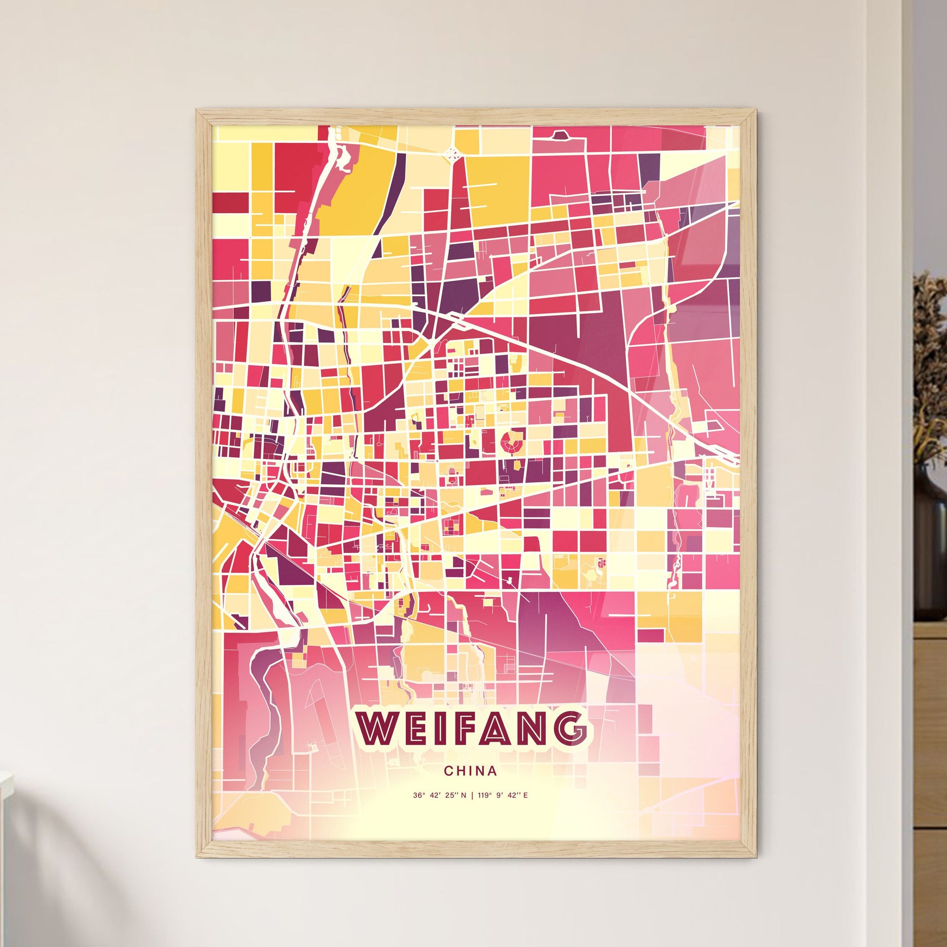 Colorful WEIFANG CHINA Fine Art Map Hot Red