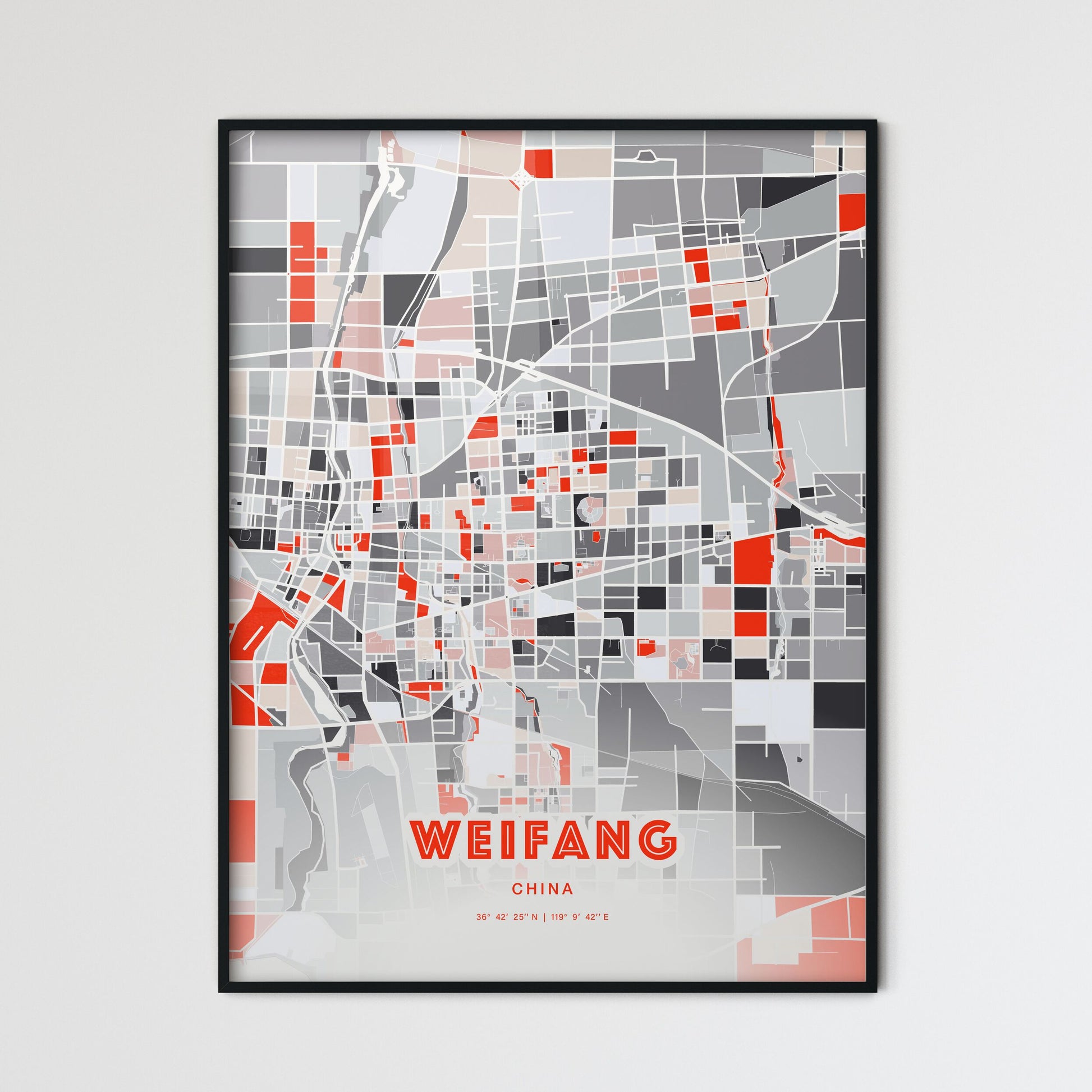 Colorful WEIFANG CHINA Fine Art Map Modern