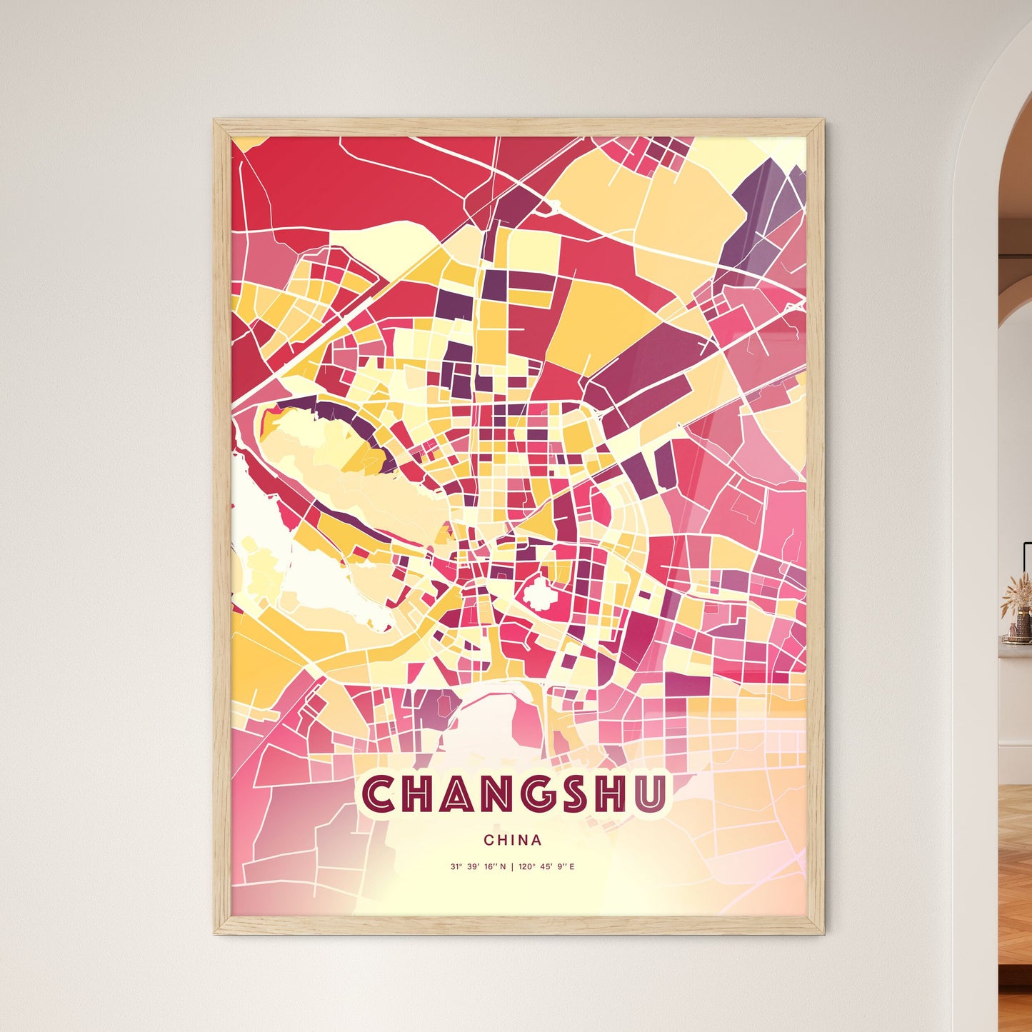 Colorful CHANGSHU CHINA Fine Art Map Hot Red