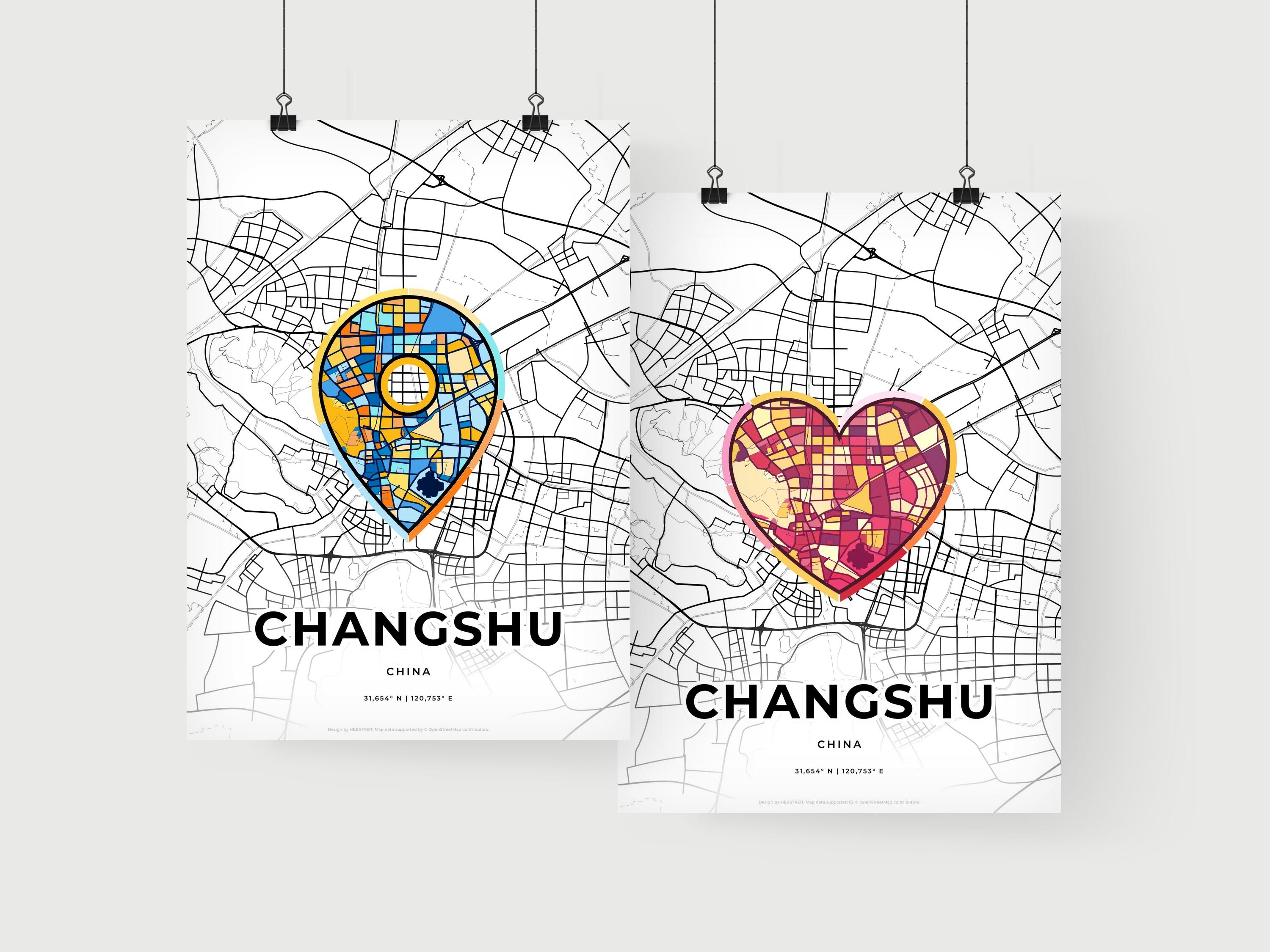 Art Map of Changshu China, Minimal Art Map With A Colorful Icon – HEBSTREIT