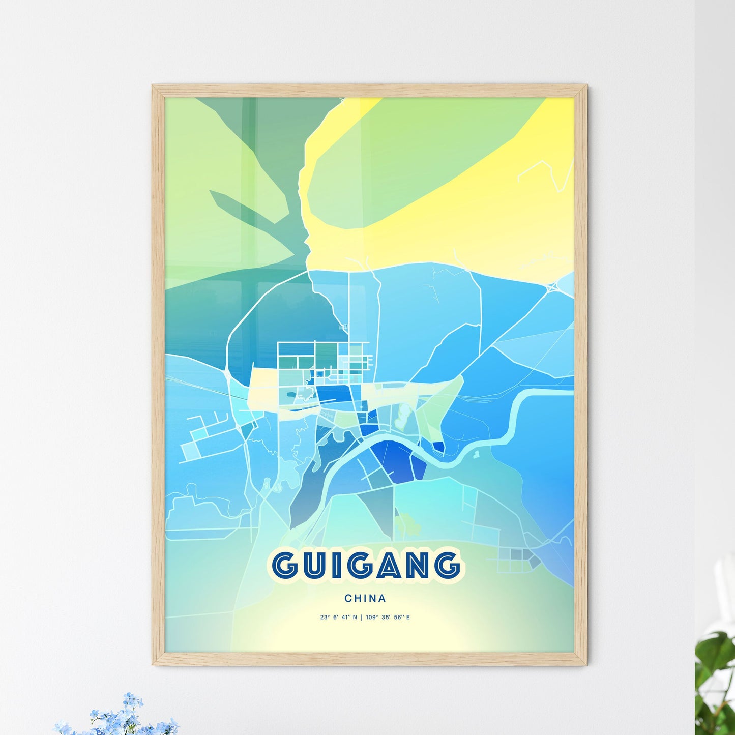 Colorful GUIGANG CHINA Fine Art Map Cool Blue