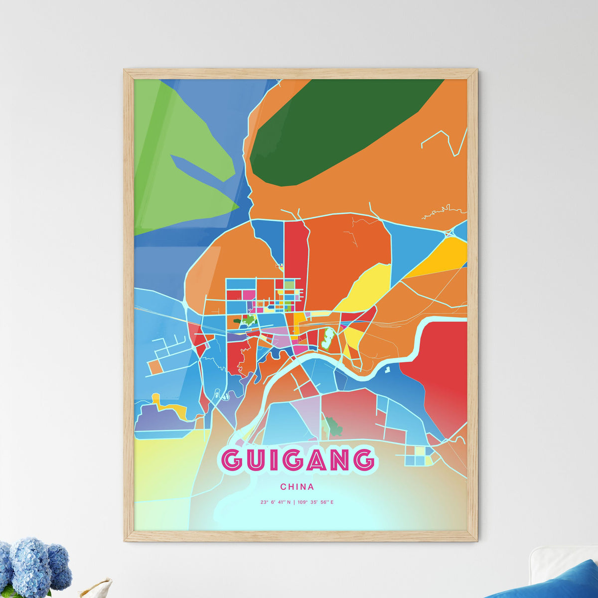 Colorful GUIGANG CHINA Fine Art Map Crazy Colors