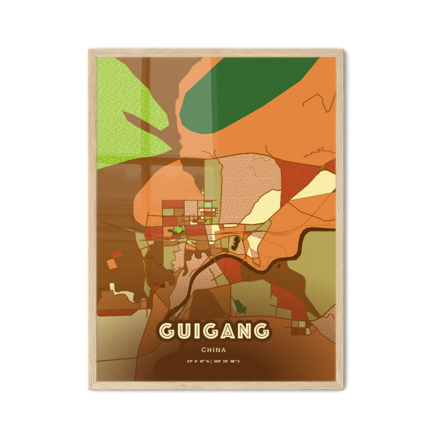 Colorful GUIGANG CHINA Fine Art Map Farmhouse