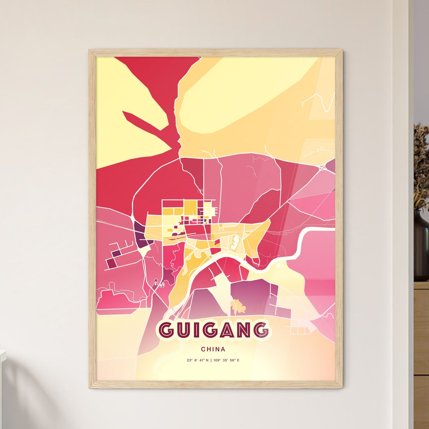 Colorful GUIGANG CHINA Fine Art Map Hot Red