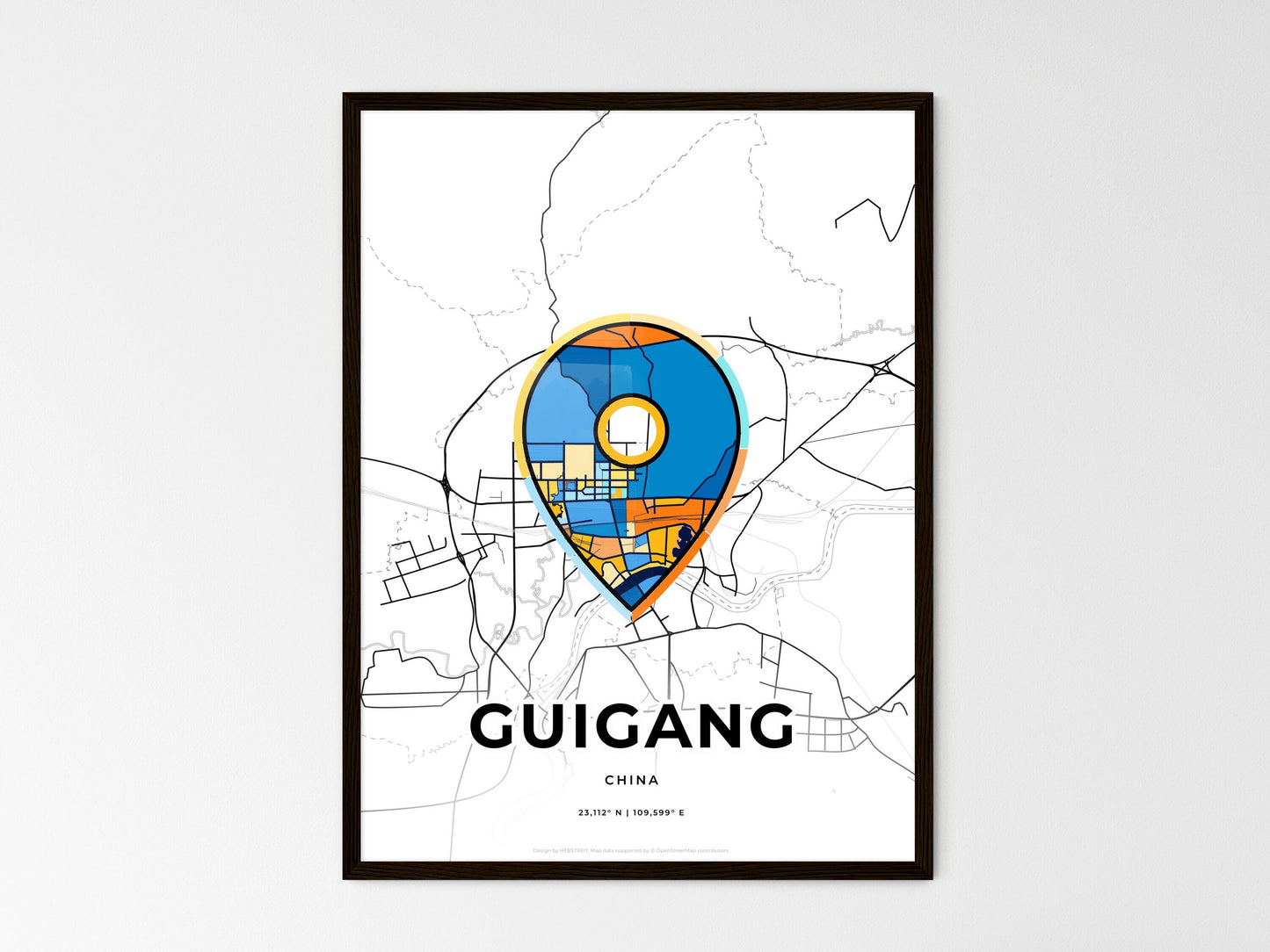 Guigang China wedding art map with pointer icon