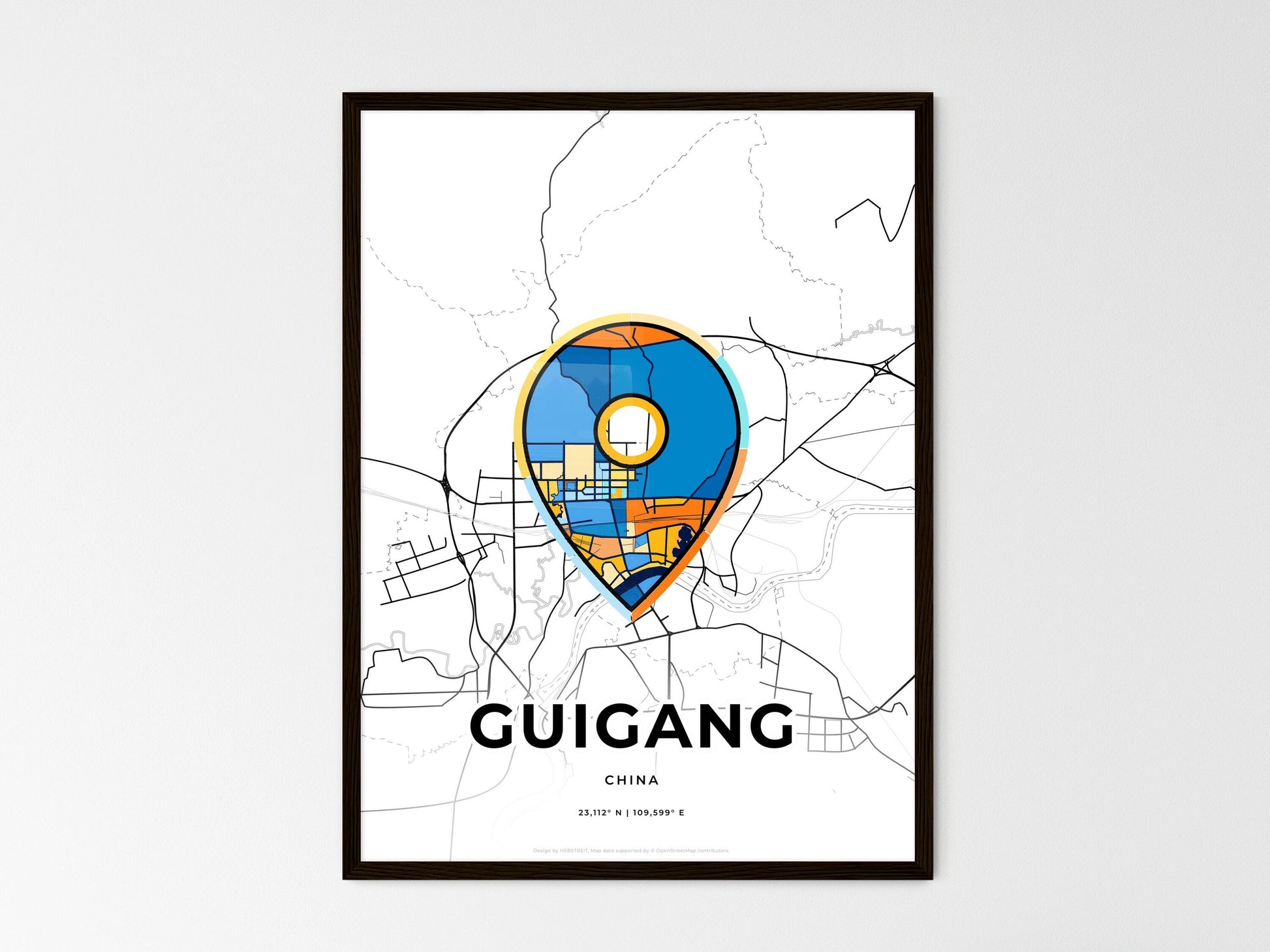 Guigang China wedding art map with pointer icon