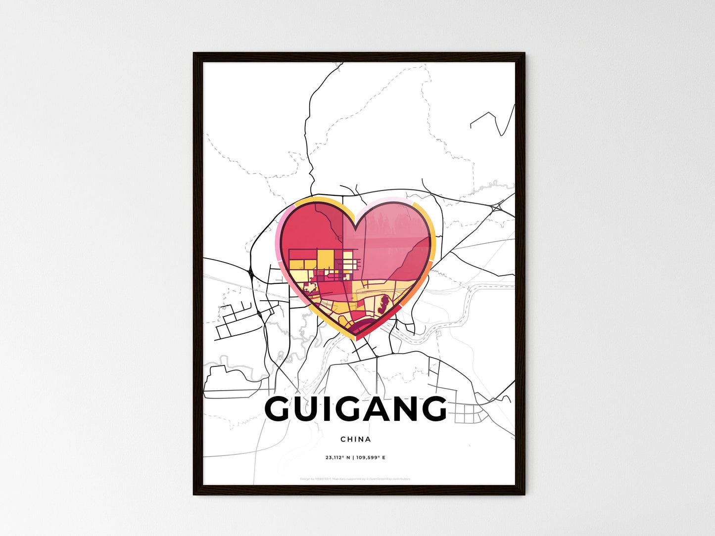 Guigang China wedding art map with heart icon