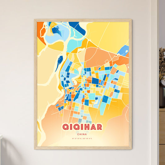 Colorful QIQIHAR CHINA Fine Art Map Blue Orange