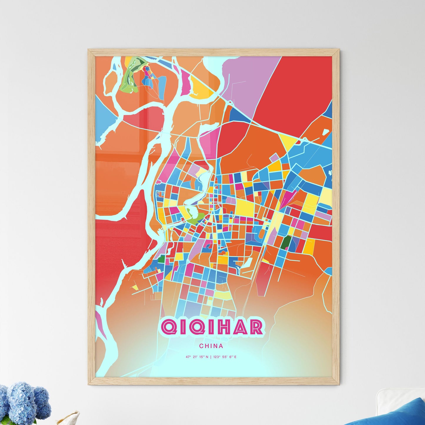 Colorful QIQIHAR CHINA Fine Art Map Crazy Colors